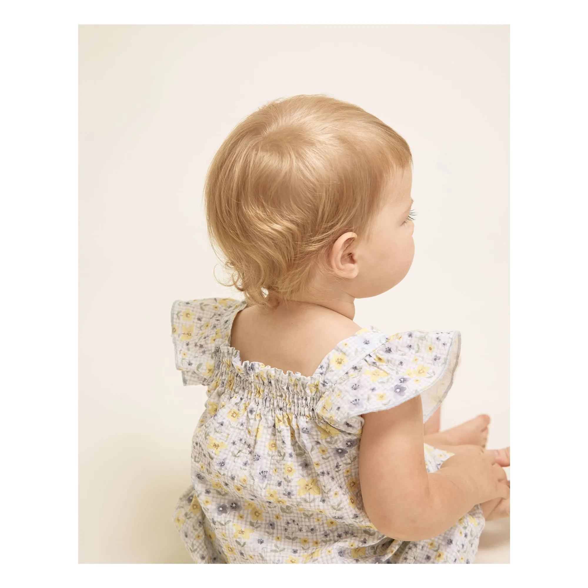 Búho - Vestido de seersucker con estampado floral | Azul claro