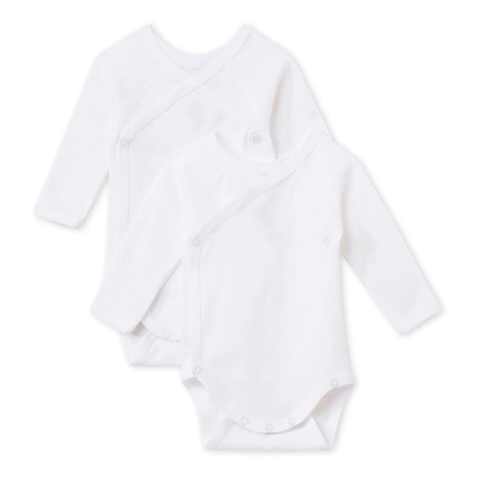 Petit Bateau - Conjunto de 2 Bodys de Manga Larga para Bebé de Algodón Orgánico Cruzados | Blanco