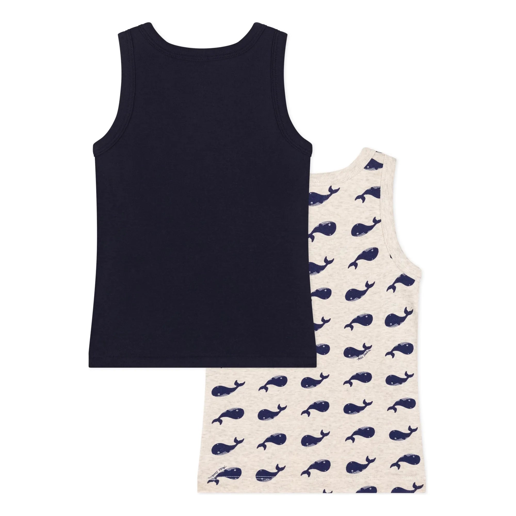 Petit Bateau - Camiseta de tirantes con ballena de algodón orgánico, pack de 2 | Beige jaspeado