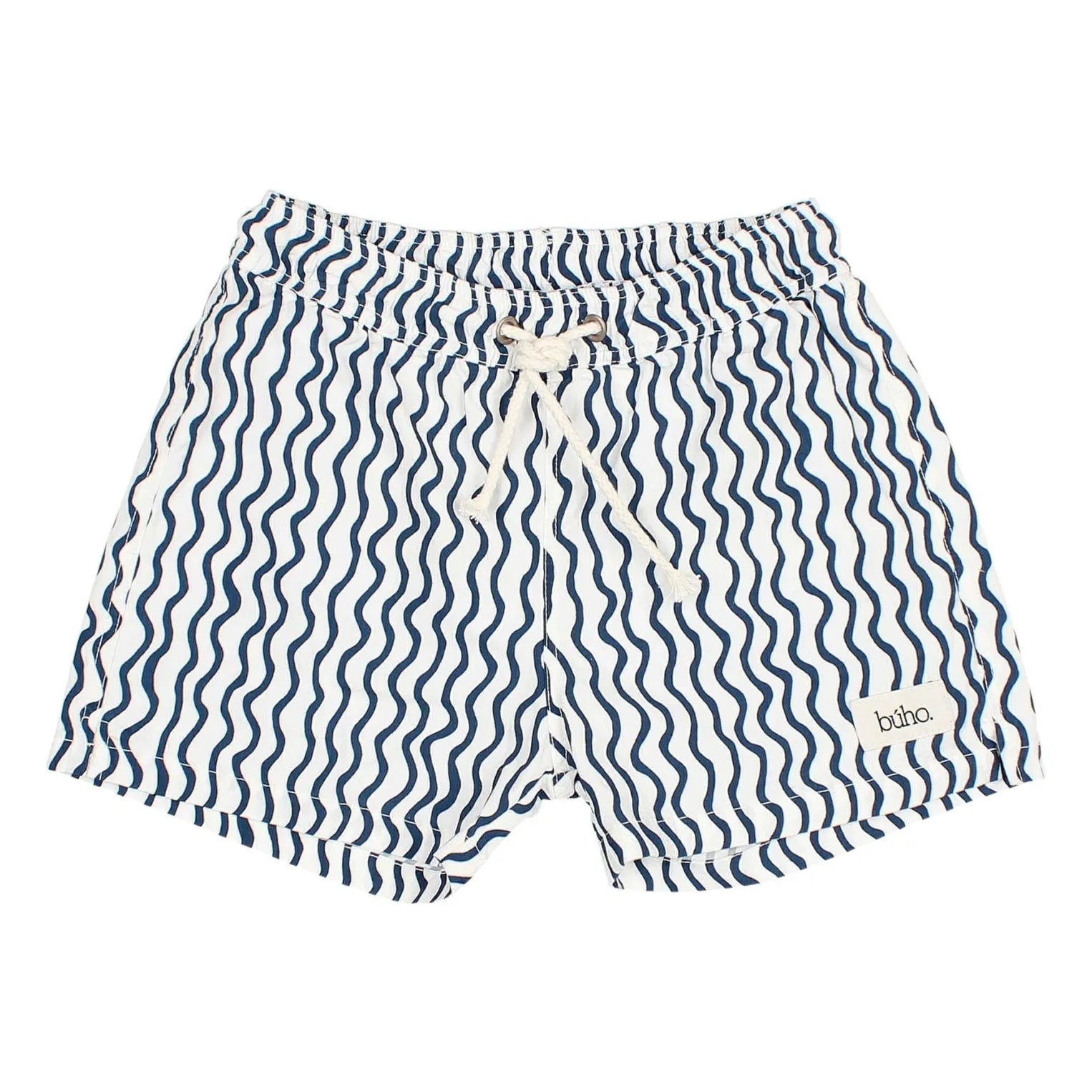 Búho - Bañador Bebé de Algodón Popelín Orgánico con Estampado de Ondas | Blanco