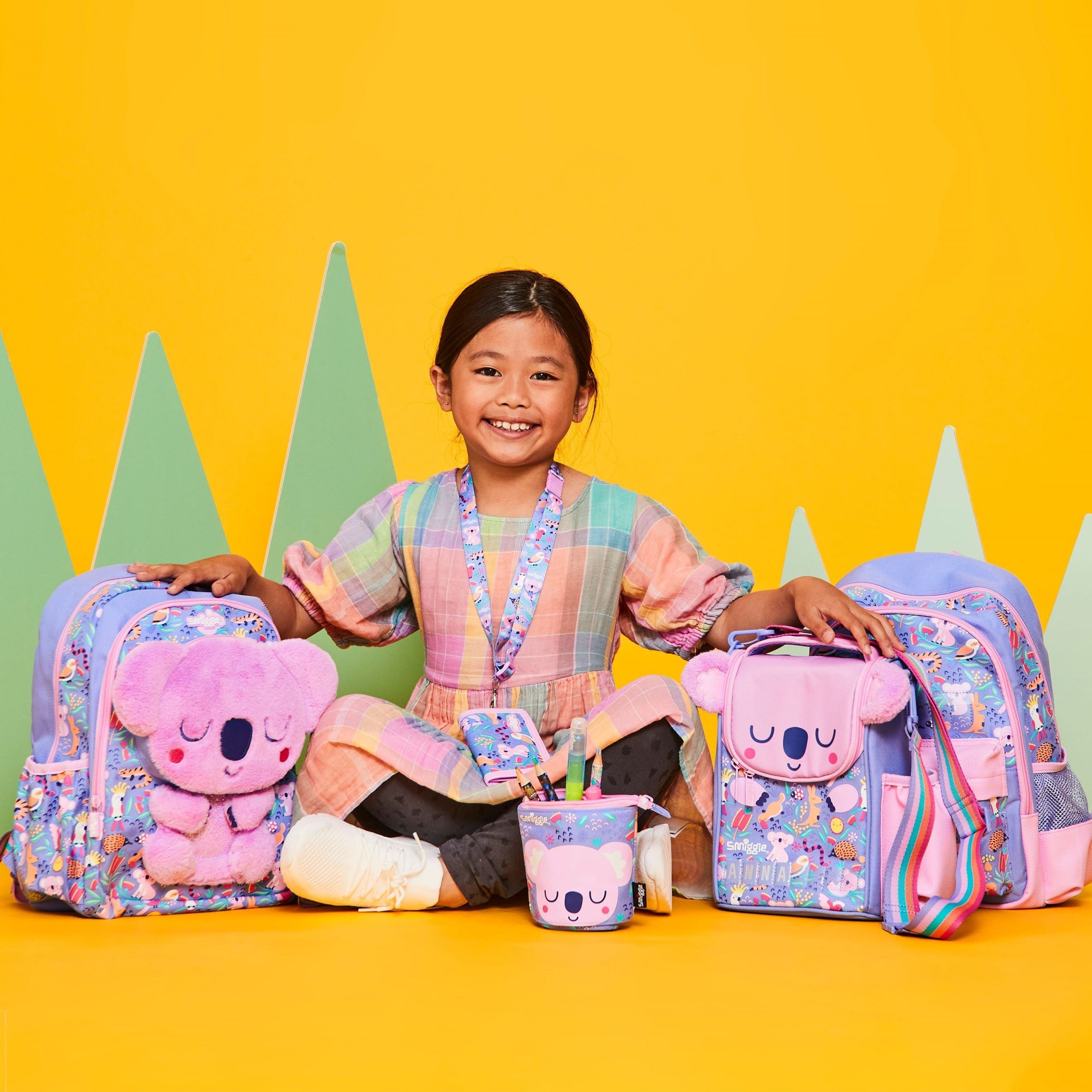 Smiggle - Set de mochila, botella de agua y fiambrera Animalia Junior