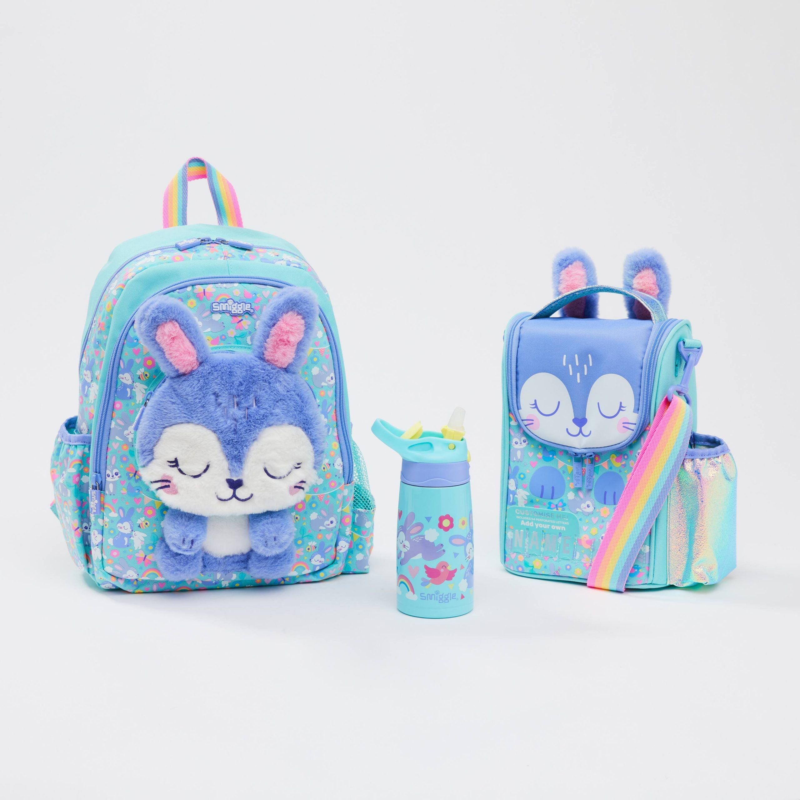 Smiggle - Set de mochila, botella de agua y fiambrera Animalia Junior