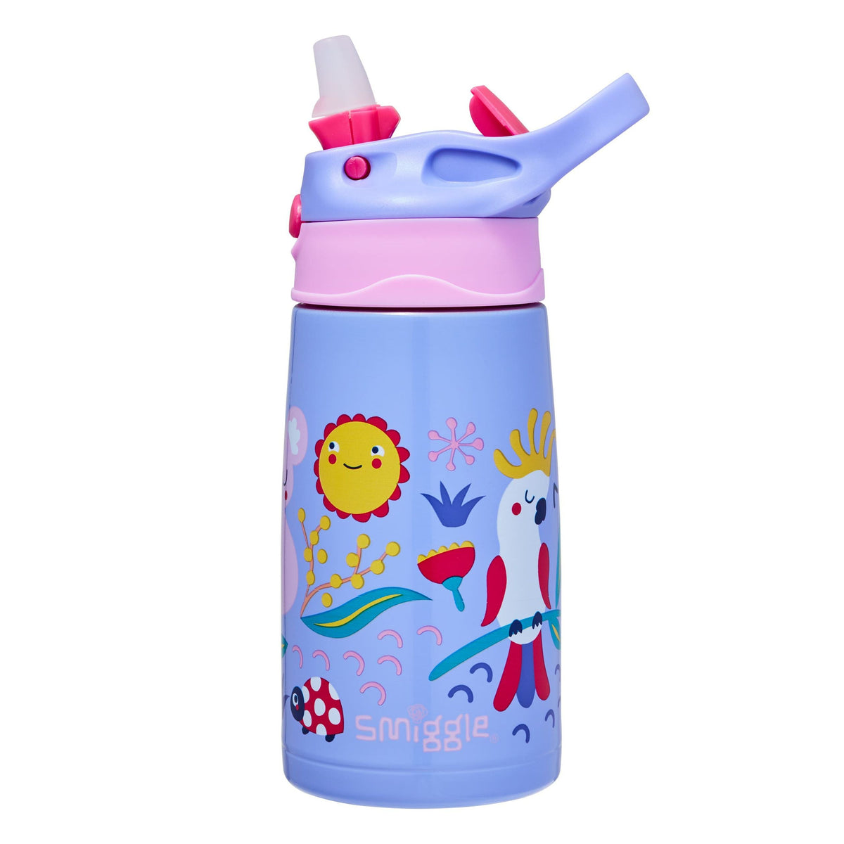 Smiggle - Botella abatible de acero inoxidable Animalia Junior 400 ml