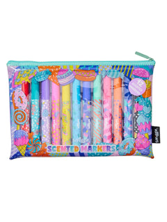Smiggle - Set de 12 marcadores fluorescentes perfumados y estuche para lápices Away