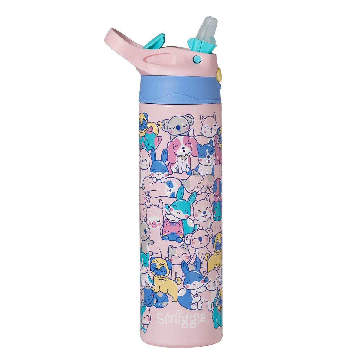 Smiggle - Better Together Termo de acero inoxidable de 520 ml con pajita