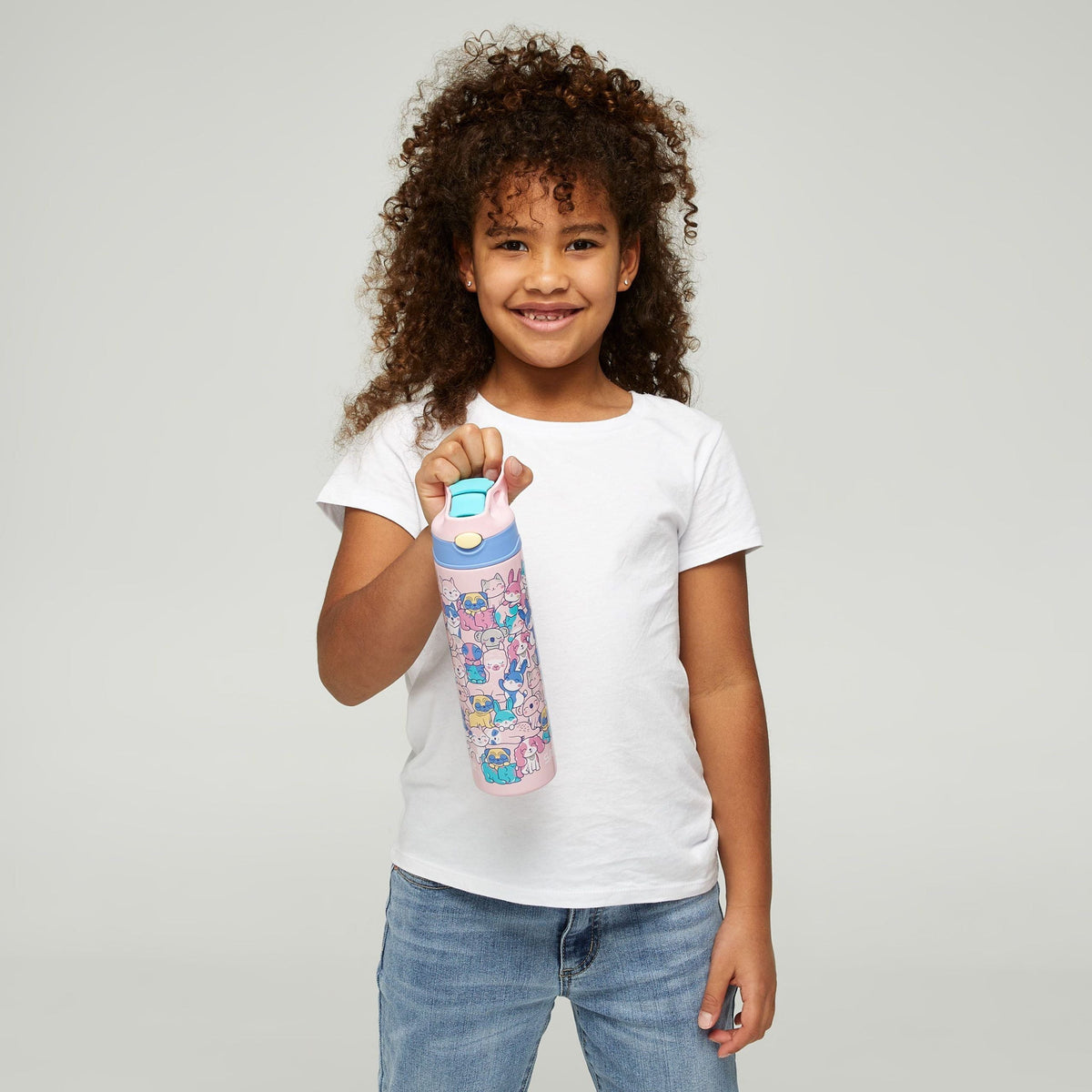 Smiggle - Better Together Termo de acero inoxidable de 520 ml con pajita