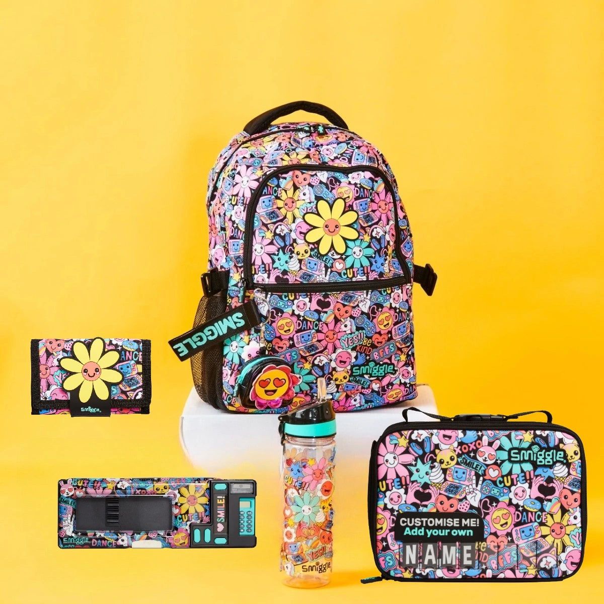 Smiggle – Set de 5 piezas de mochila escolar Bright Side