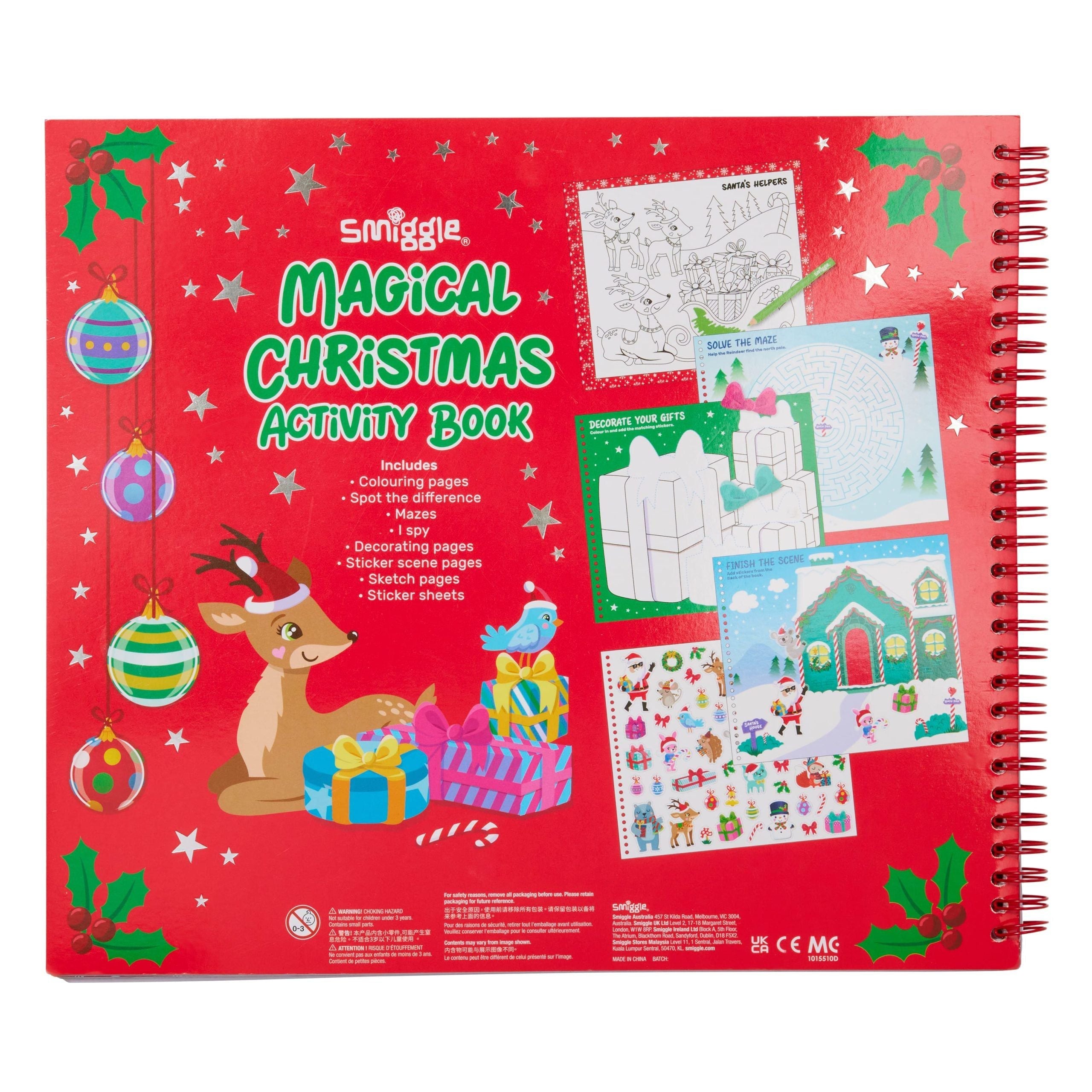 Smiggle - Cuaderno de actividades y pegatinas de Navidad mágica, libro de diversión de Año Nuevo