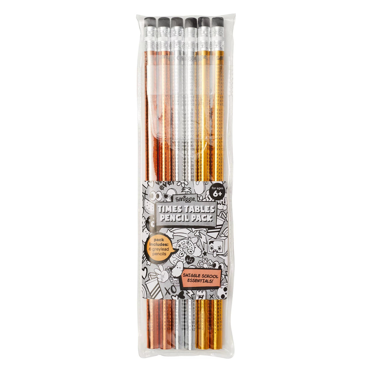 Smiggle - Lápices de grafito con tablas de multiplicar, pack de 6