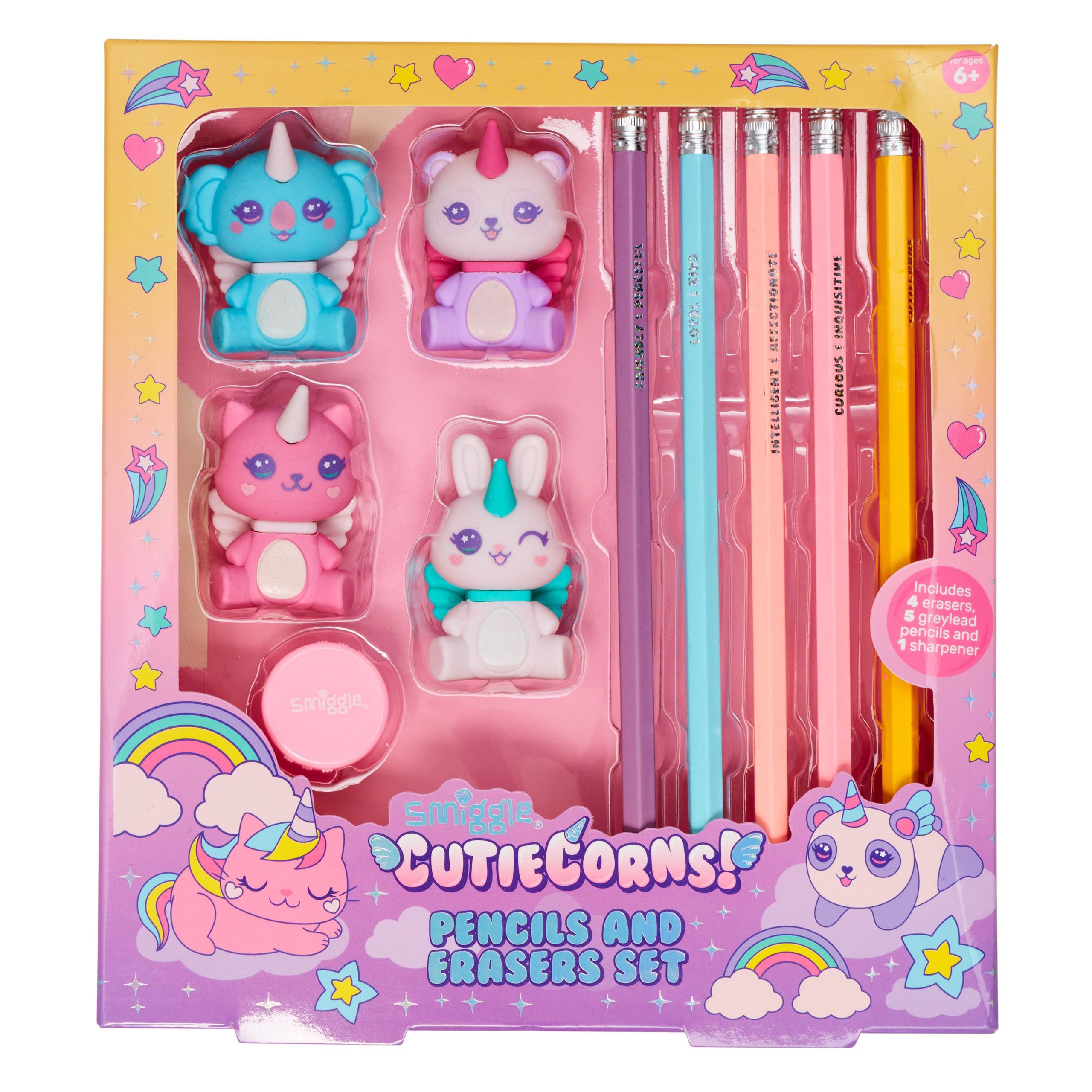 Smiggle - Pack de bolígrafo y goma de borrar divertida Cutie Corns