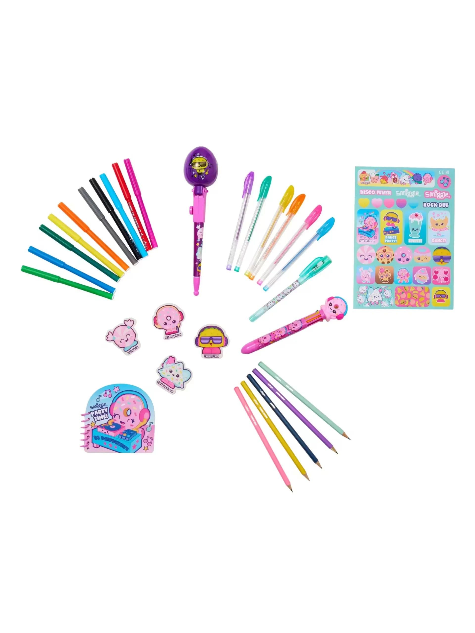 Smiggle - Juego de papelería de cuaderno, goma de borrar, lápiz y colorear