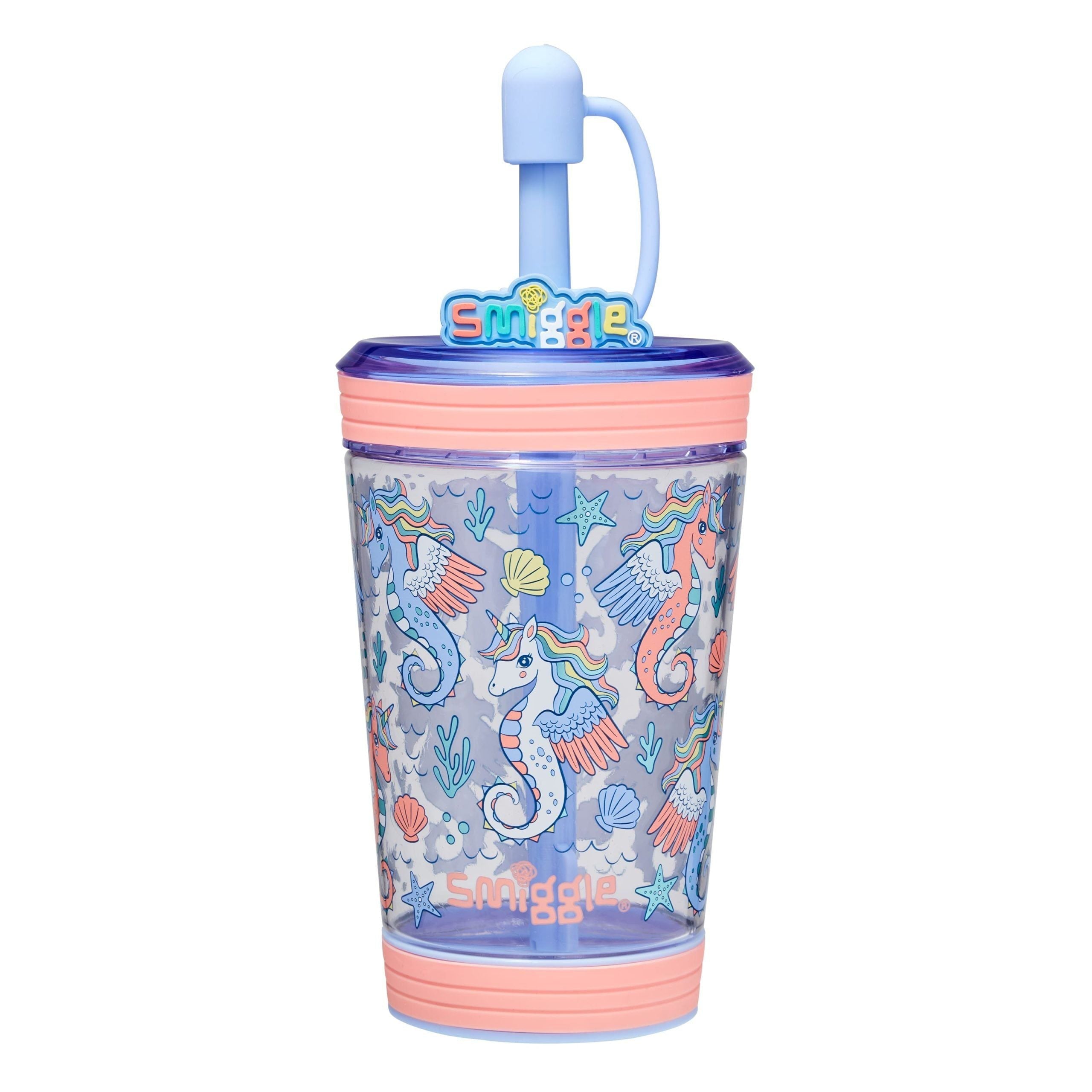 Smiggle - Vaso Antiderrame de Caballito de Mar con Pajita 580ml Cantimplora