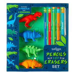 Smiggle - Lote de lápices y gomas de borrar de dinosaurios