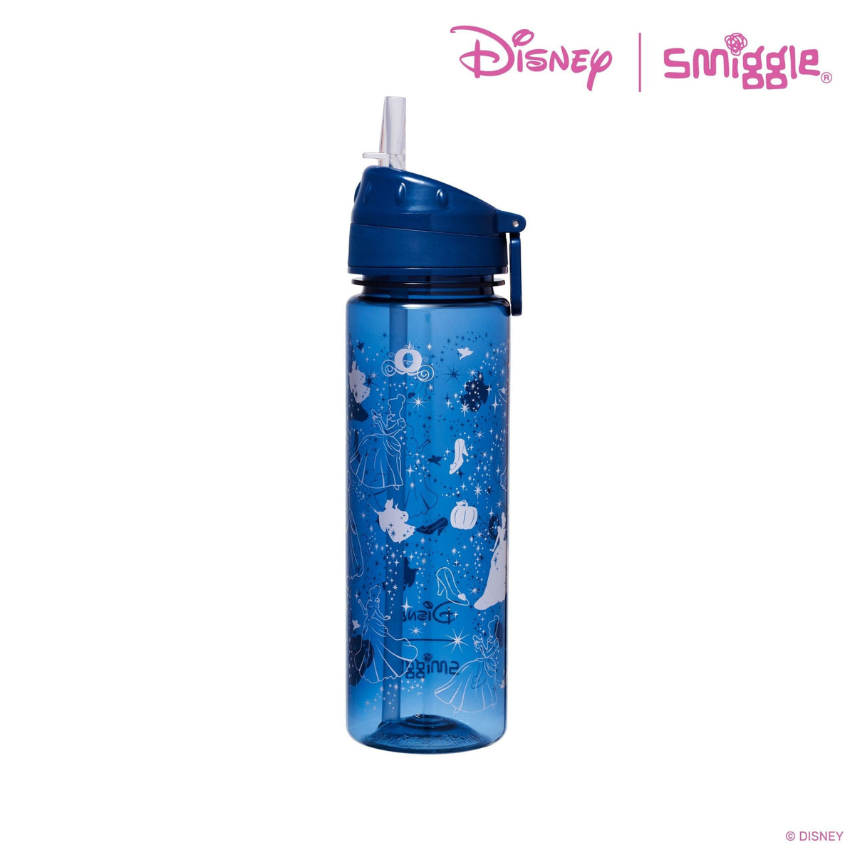 Smiggle - Botella de agua de 650 ml sin BPA con pajita de princesas Disney