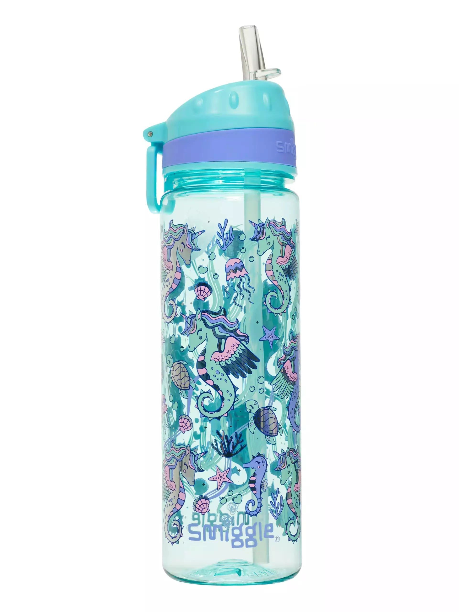 Smiggle - Botella de agua con pajita de 650 ml sin BPA