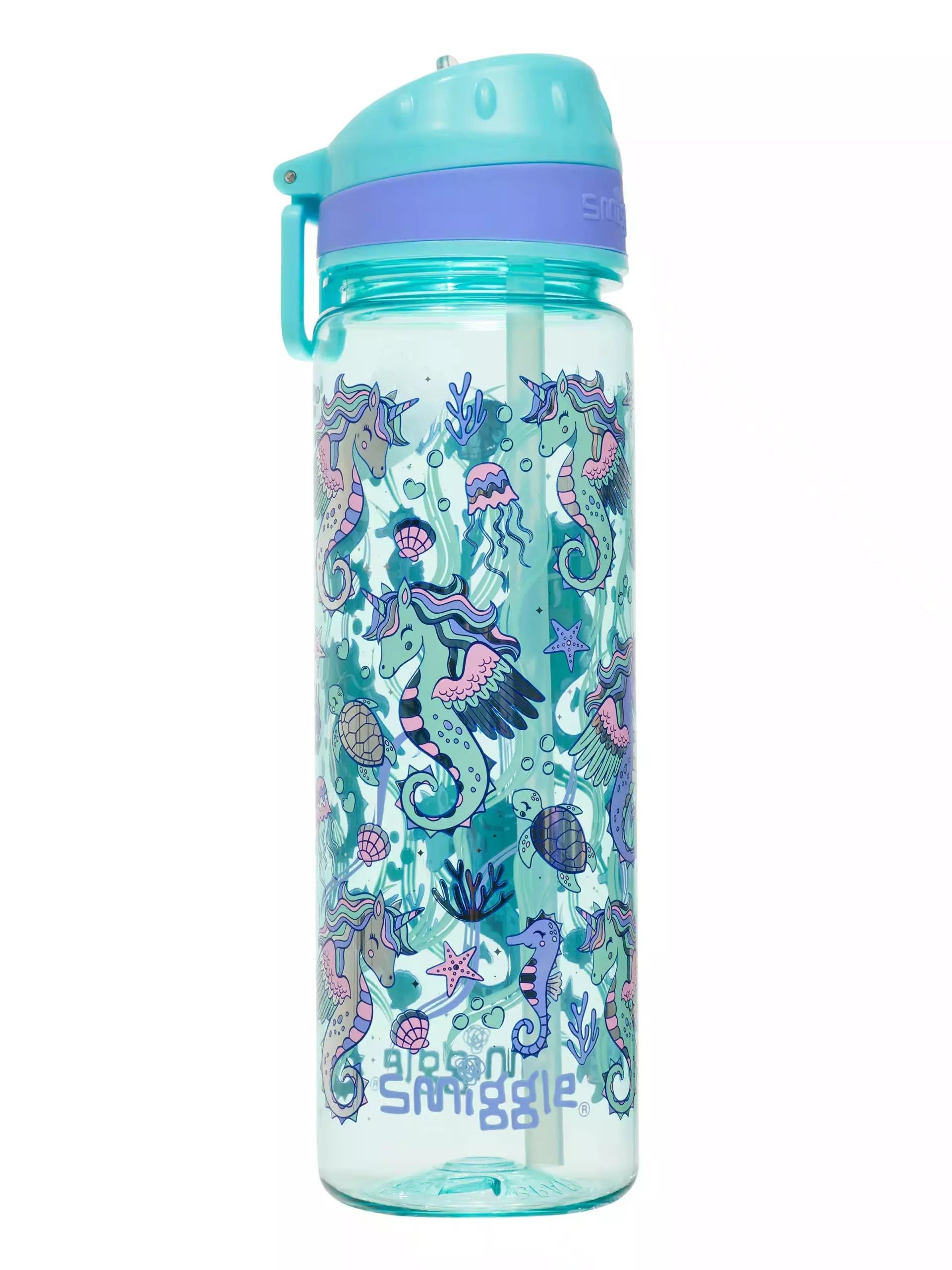 Smiggle - Botella de agua con pajita de 650 ml sin BPA
