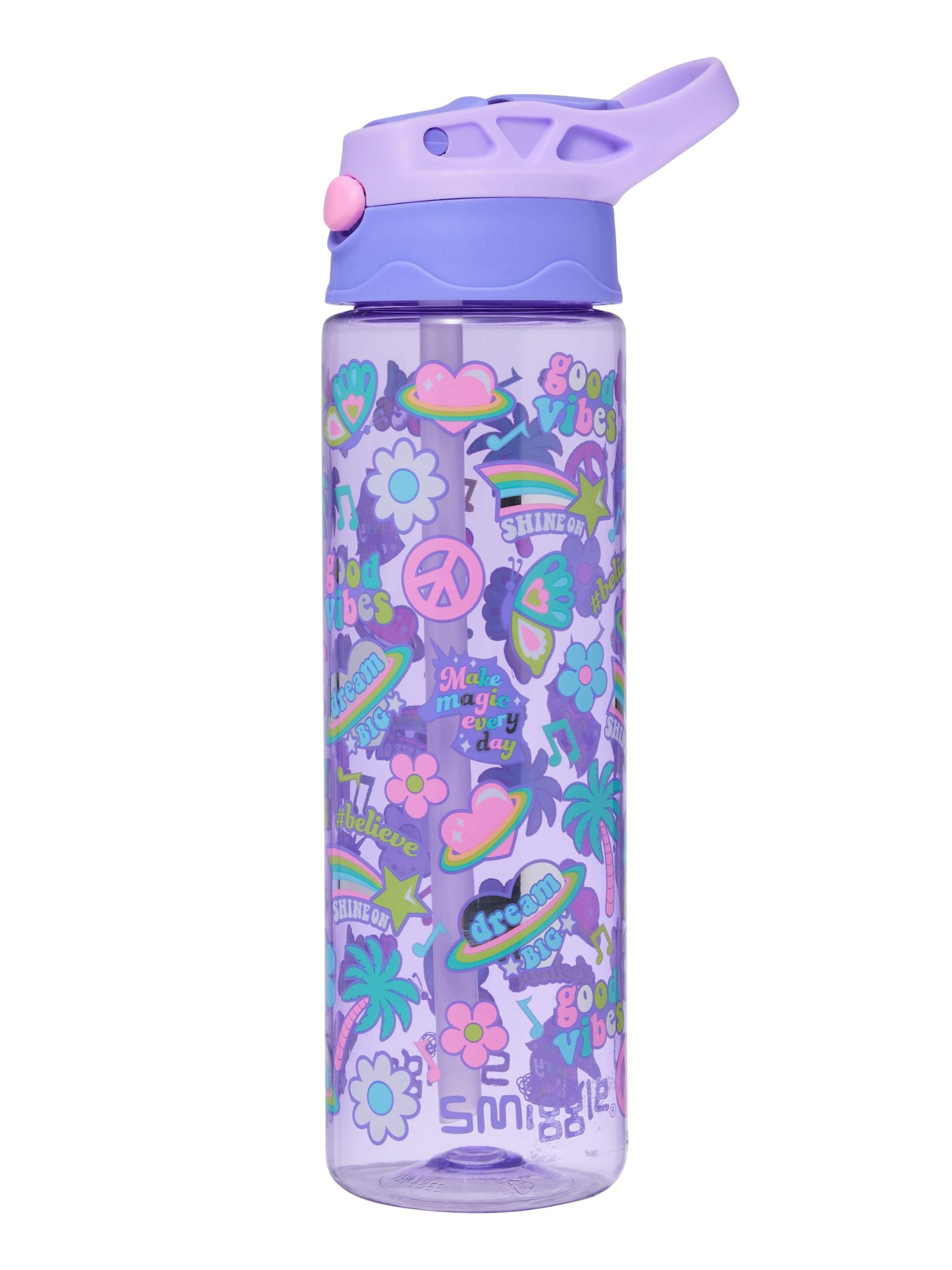 Smiggle - Botella de Agua sin BPA con Boquilla Automática All Stars de 650 ml