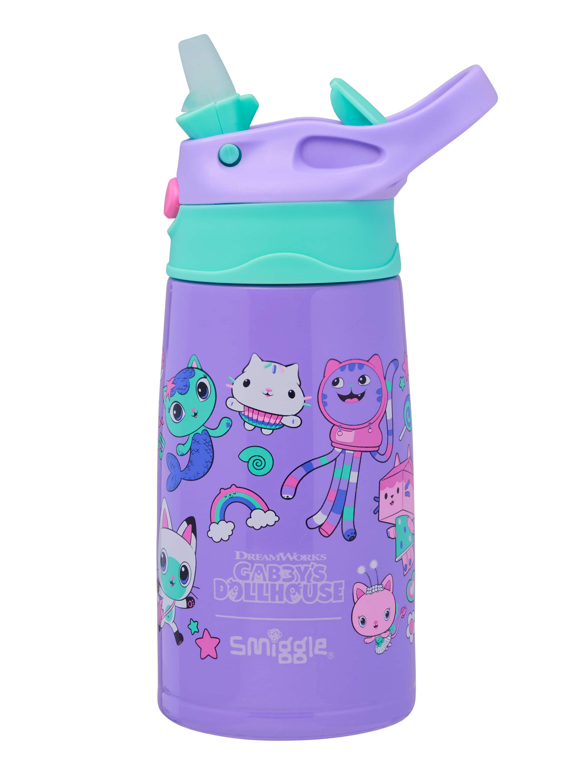 Smiggle - Gabby's Dollhouse Botella de acero con pajita automática de 400 ML