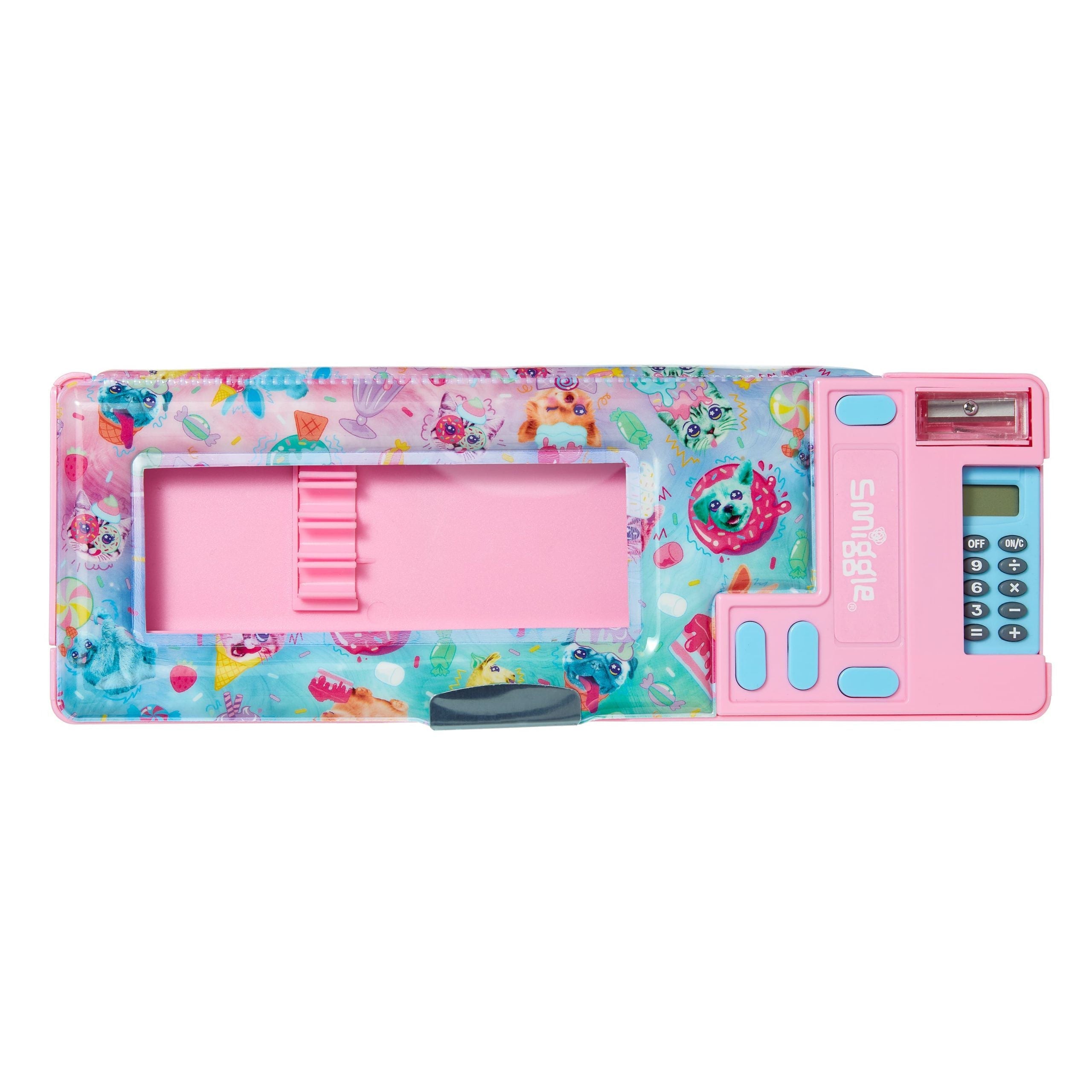 Smiggle - Estuche de lápices automático con calculadora y diseño Galaxy Happy Animals