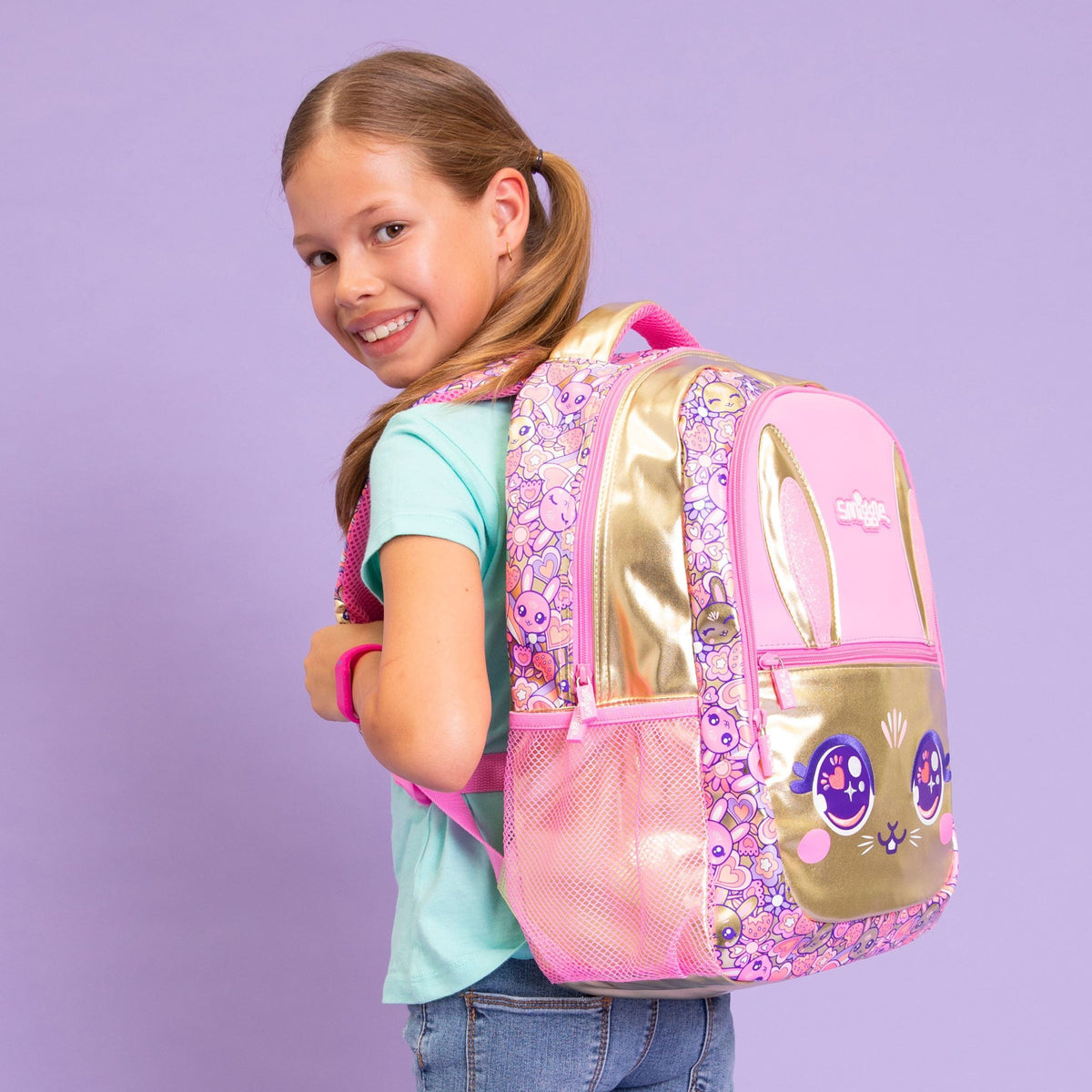 Smiggle - Mochila clásica Gold Budz con personaje