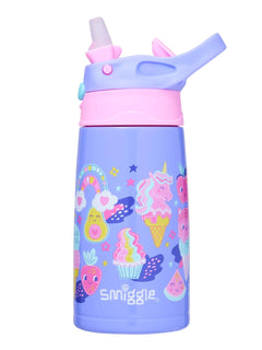 Smiggle - Happy Tales Botella de acero inoxidable con pajita automática de 400 ml