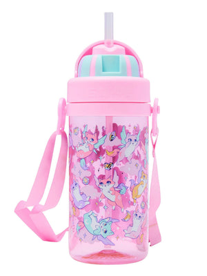 Smiggle - Botella de Agua con Pajita Escondida Sin BPA de 400ml Happy Tales