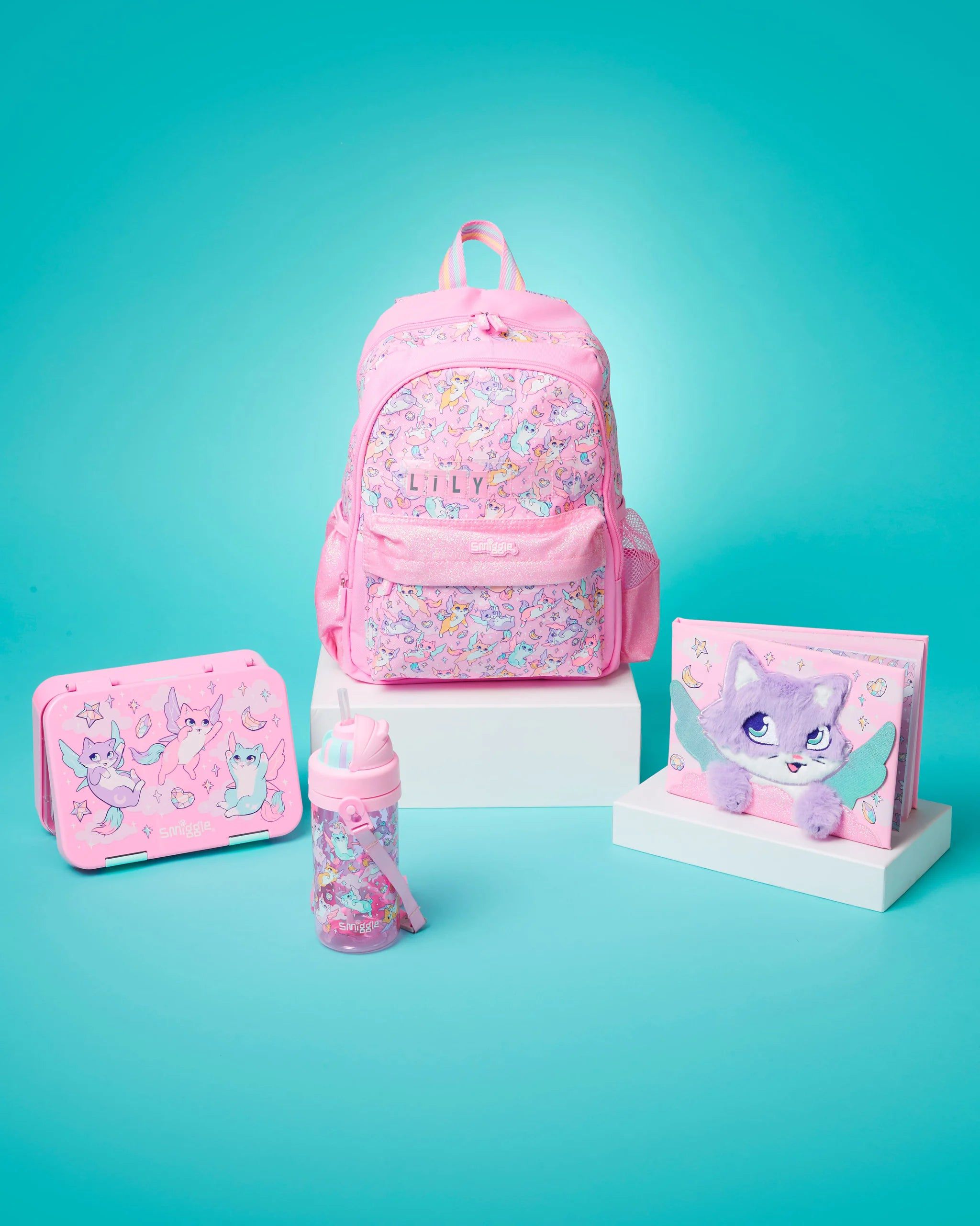 Smiggle - Botella de Agua con Pajita Escondida Sin BPA de 400ml Happy Tales