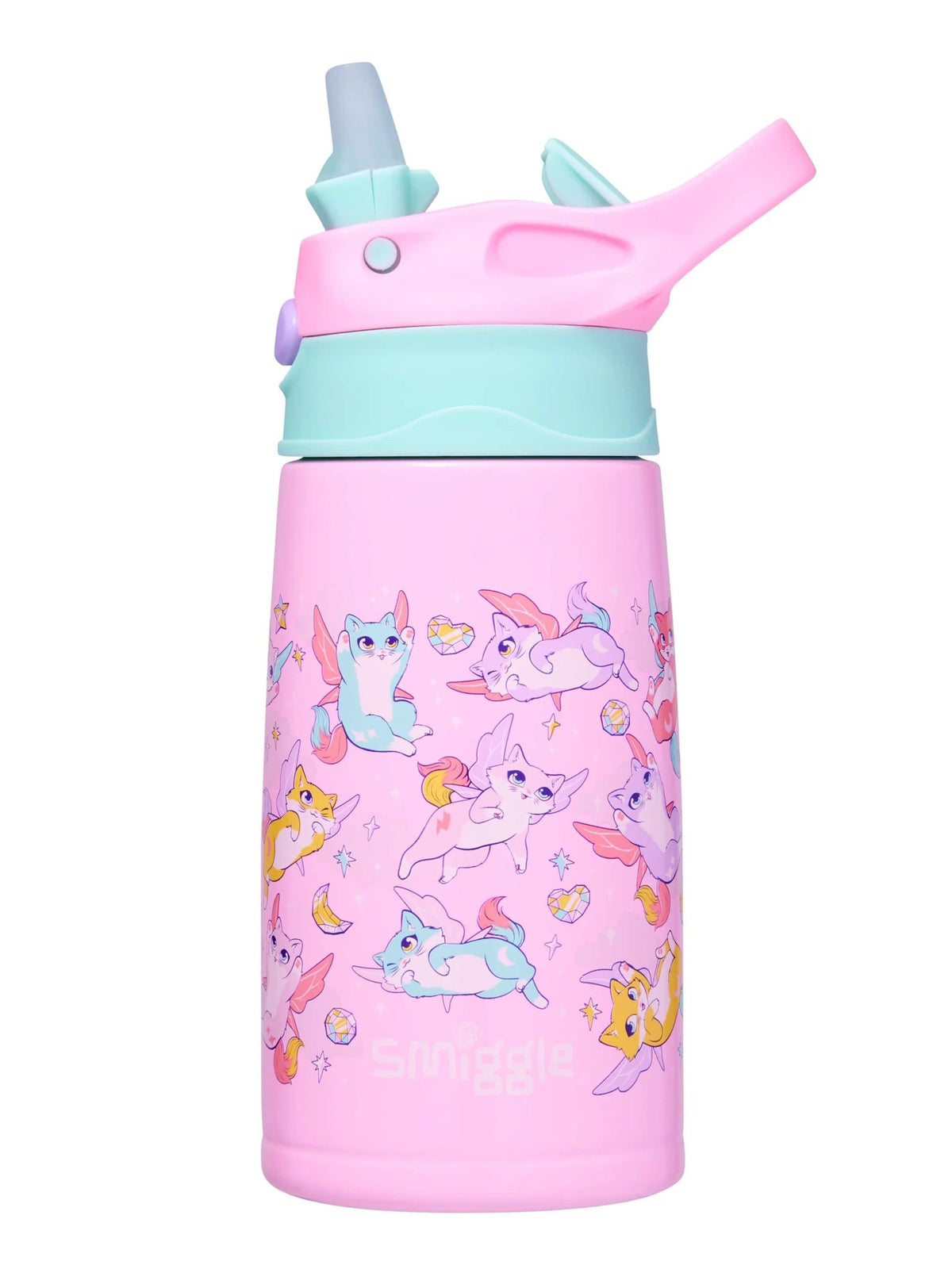 Smiggle - Happy Tales Botella de Acero con Pajita Automática 400ML