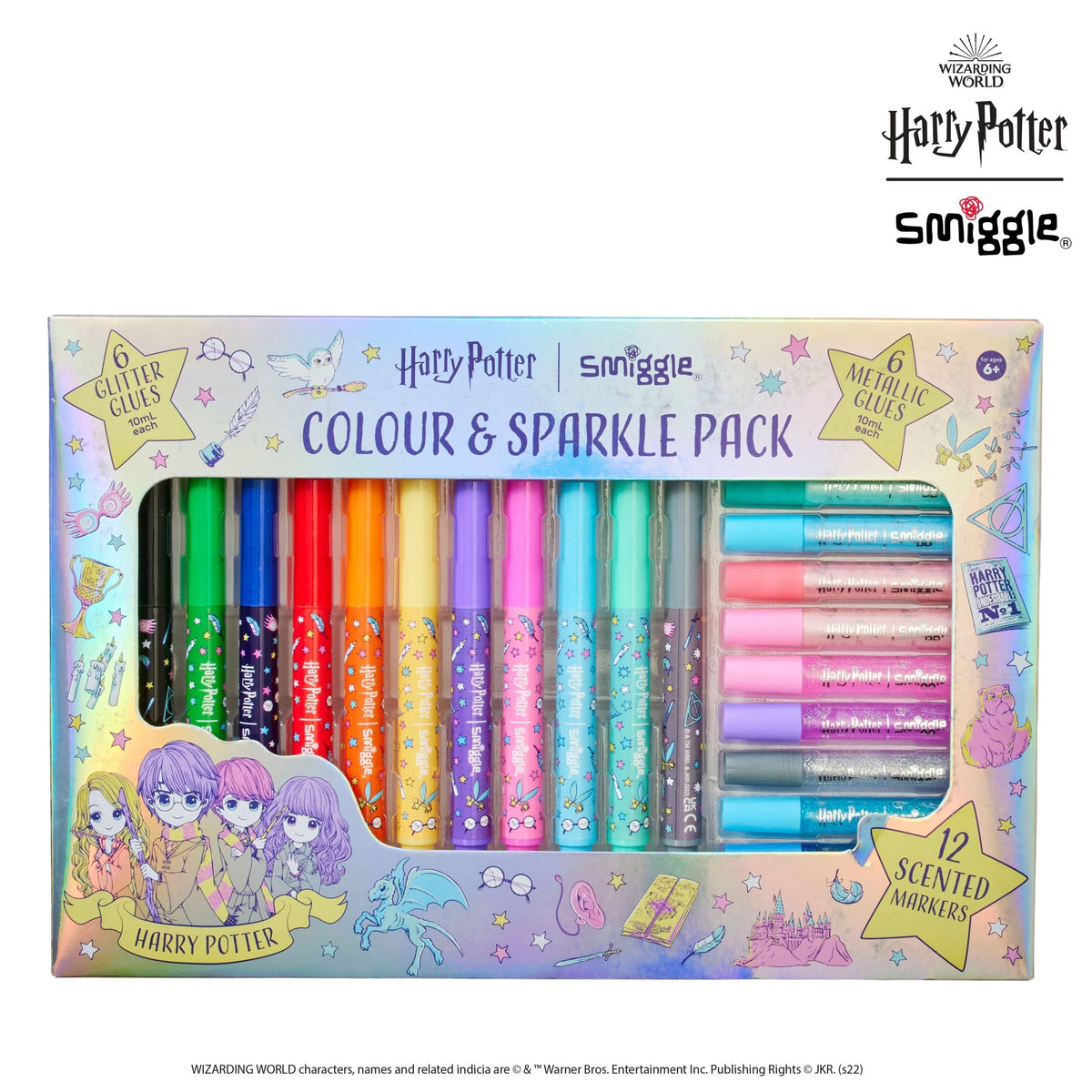 Smiggle - Pack de rotuladores y pegamento con purpurina de Harry Potter