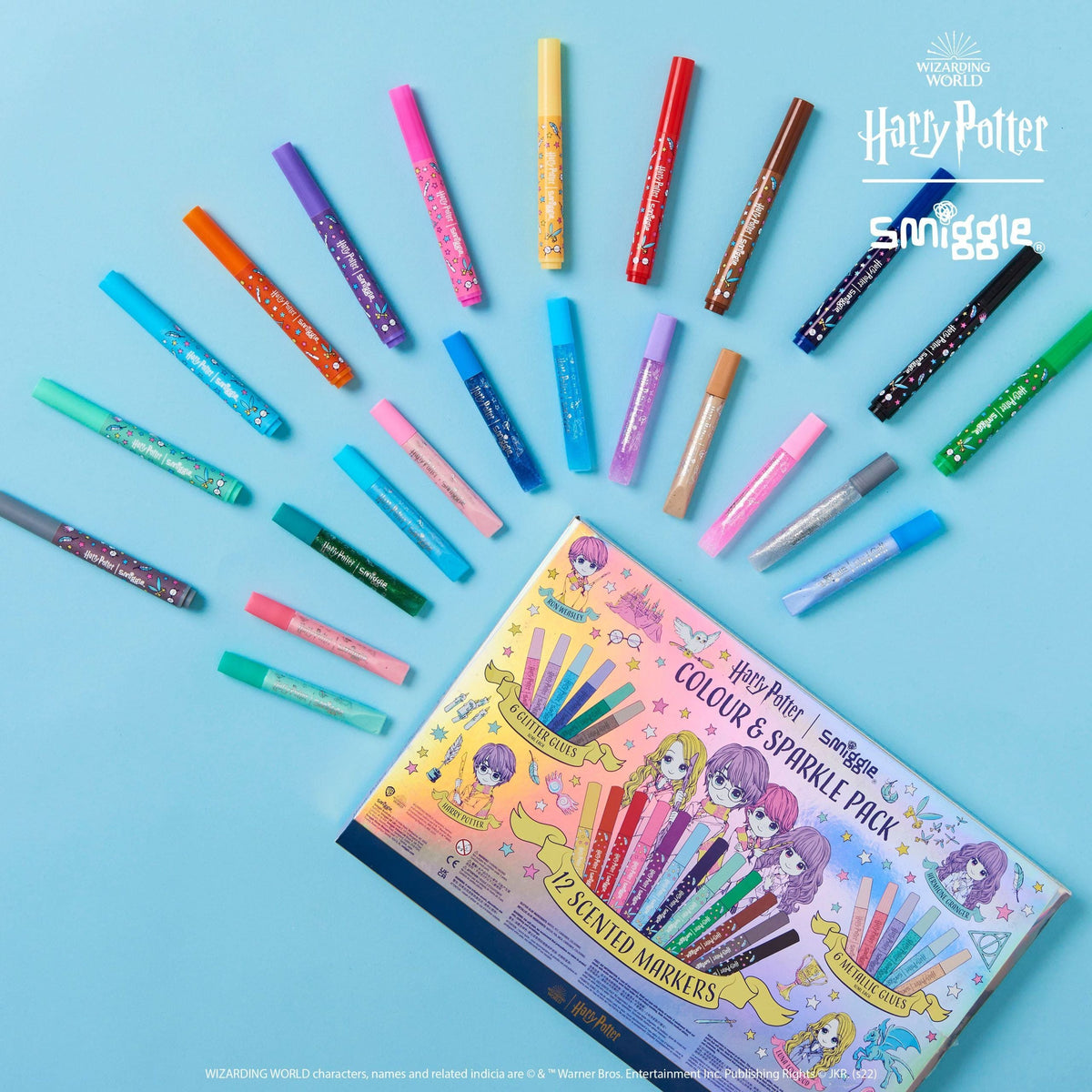 Smiggle - Pack de rotuladores y pegamento con purpurina de Harry Potter