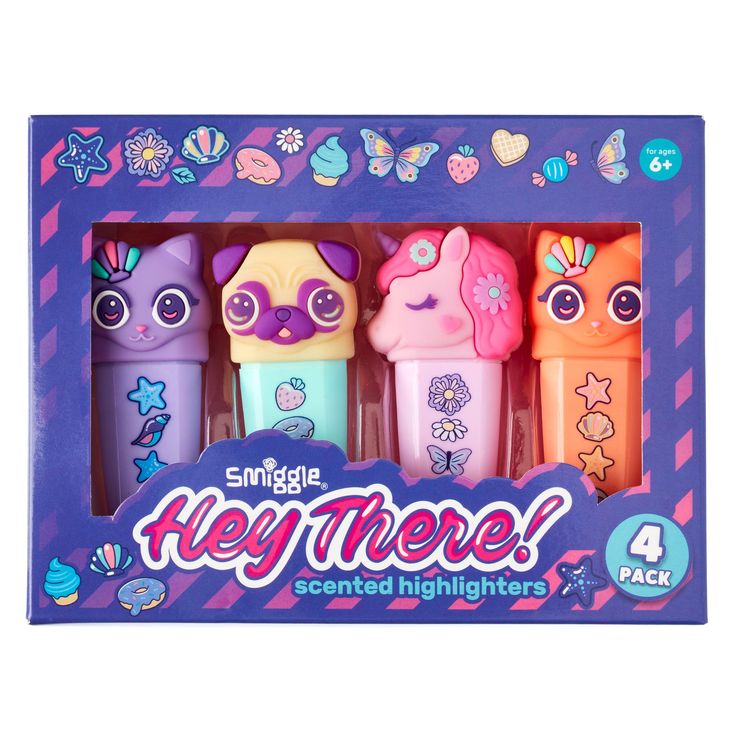Smiggle - Set de 4 marcadores fluorescentes Hey There