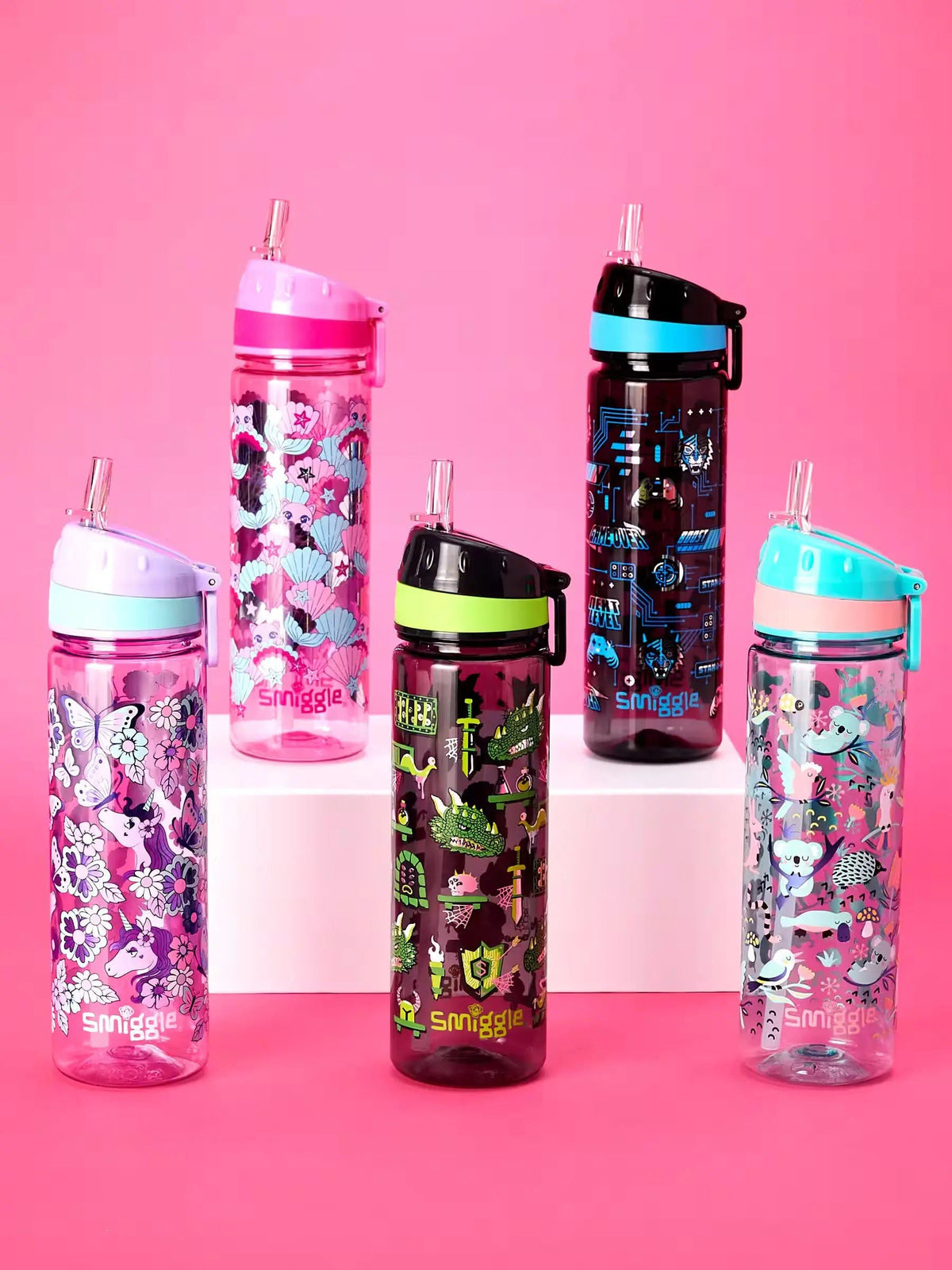 Smiggle - Botella de agua Hi There con pajita, sin BPA, 650 ml