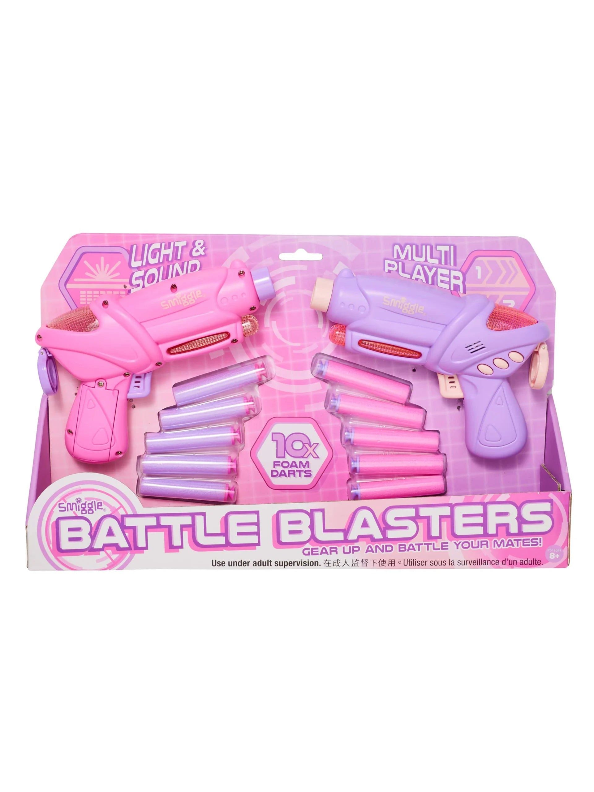 Smiggle - Juego de 2 pistolas de juguete lanzadardos con luces y sonidos