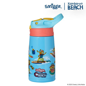 Smiggle - Botella de acero automática con pajita Kangaroo Beach 400ml