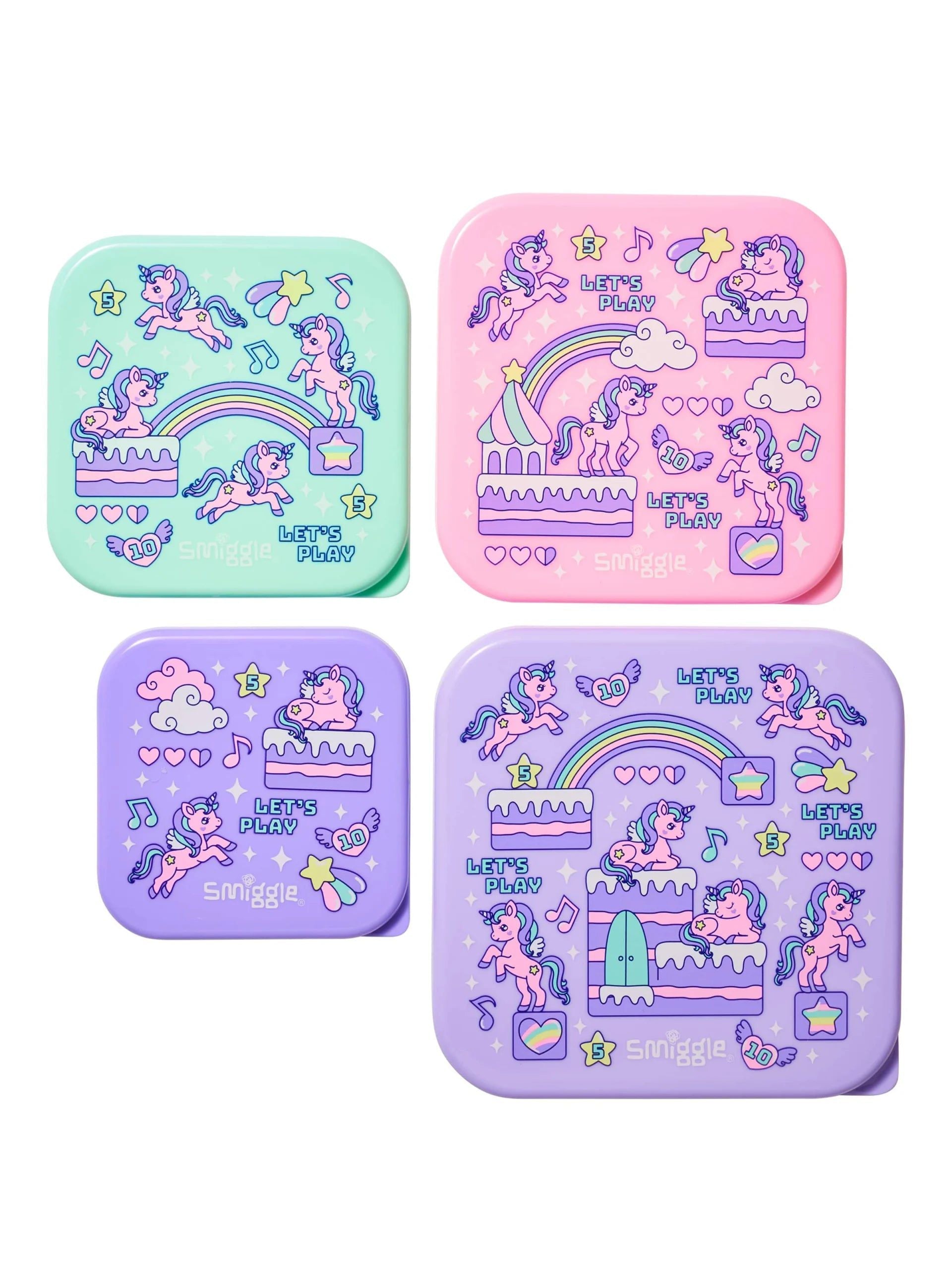 Smiggle - Lets Play Contenedores de Comida y Merienda sin BPA, Juego de 4