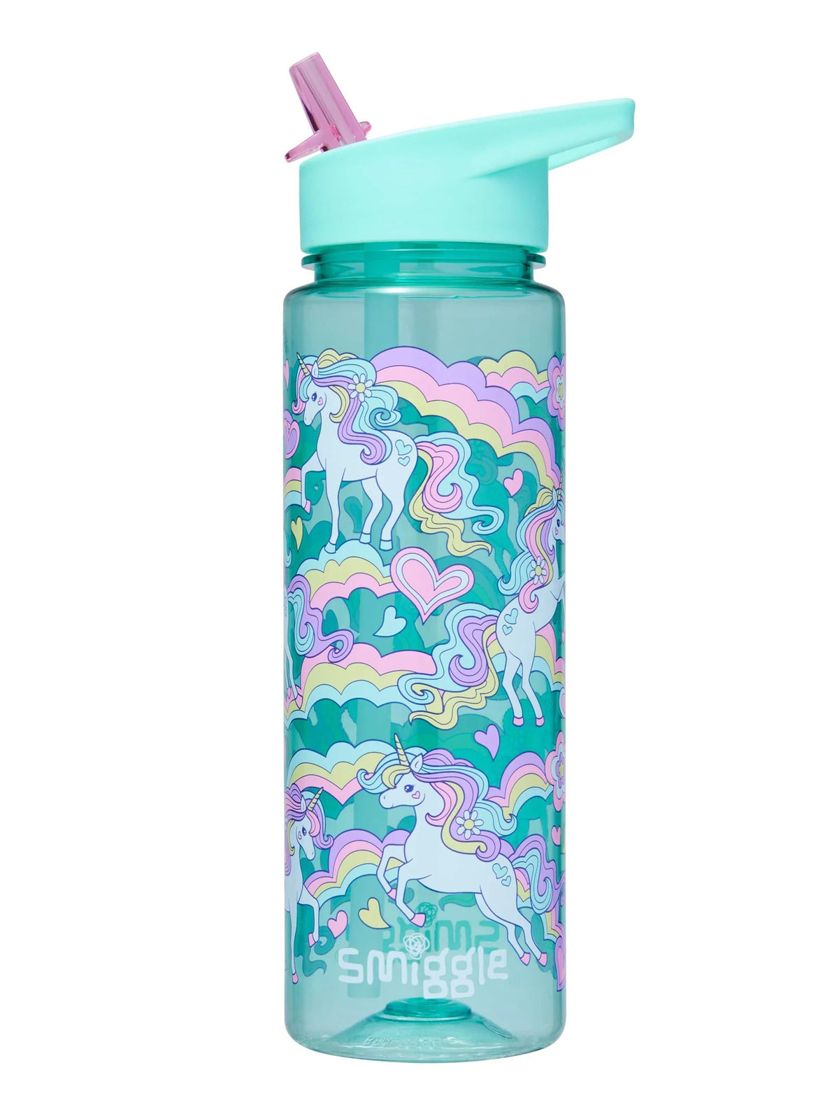 Smiggle - Botella de agua sin BPA de 650 ml con pajita y diseño Limitless