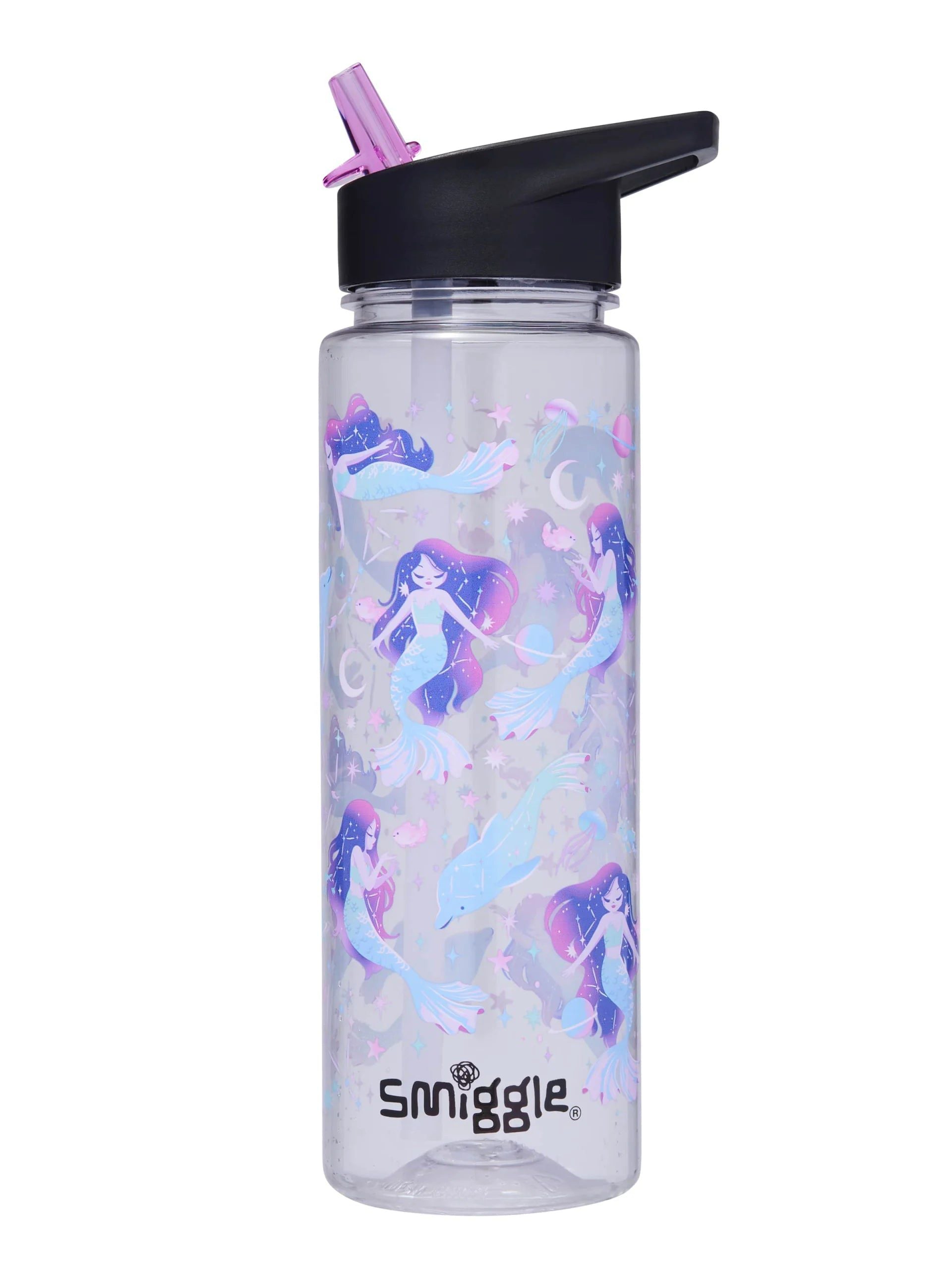 Smiggle - Botella de agua sin BPA de 650 ml con pajita y diseño Limitless