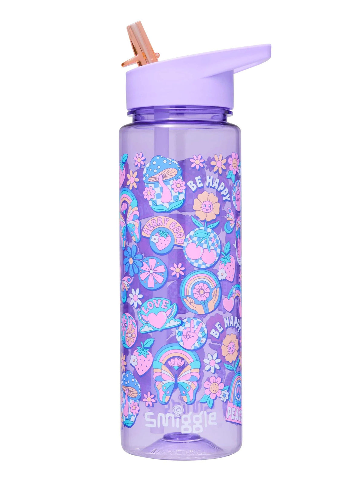 Smiggle - Botella de agua sin BPA de 650 ml con pajita y diseño Limitless