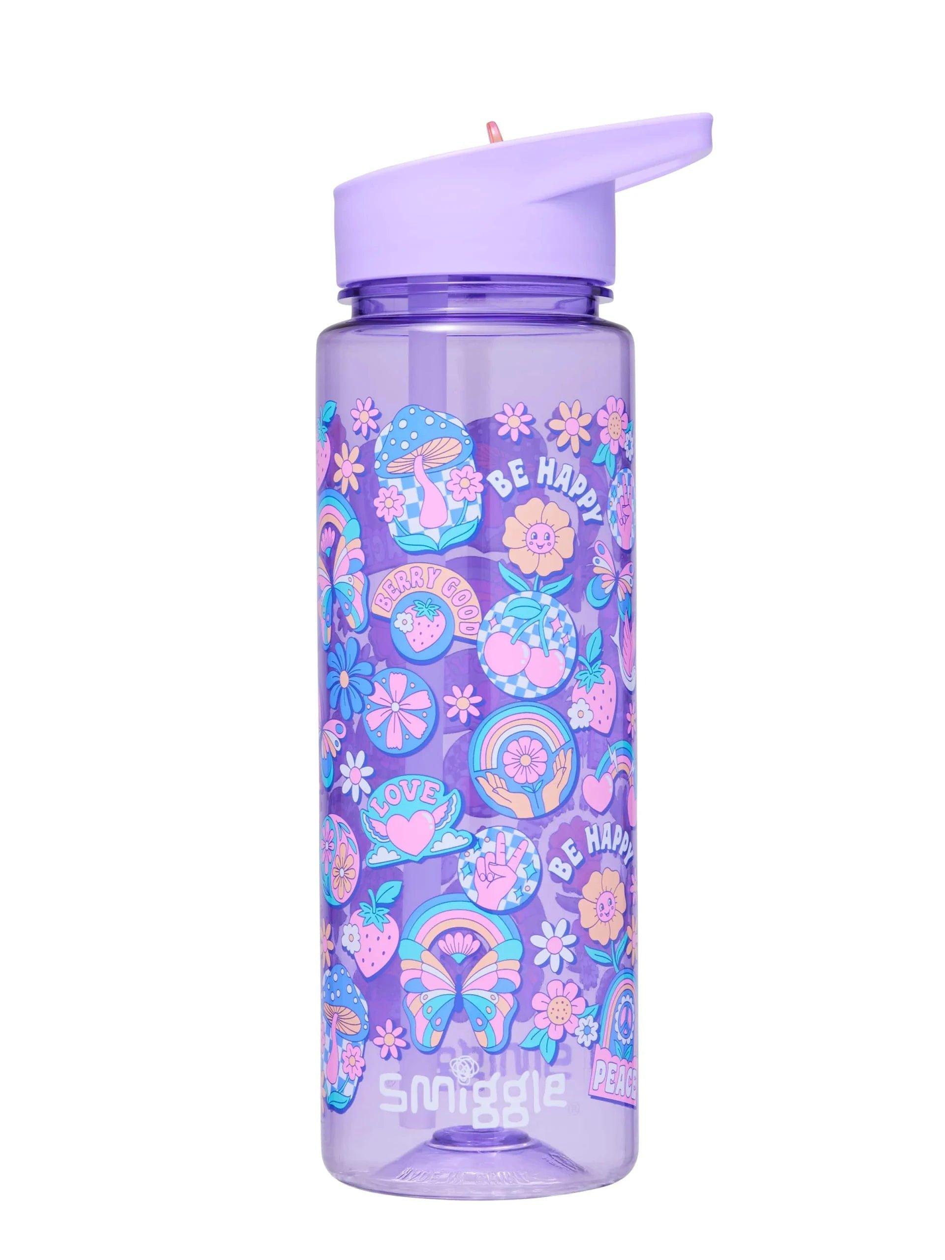 Smiggle - Botella de agua sin BPA de 650 ml con pajita y diseño Limitless