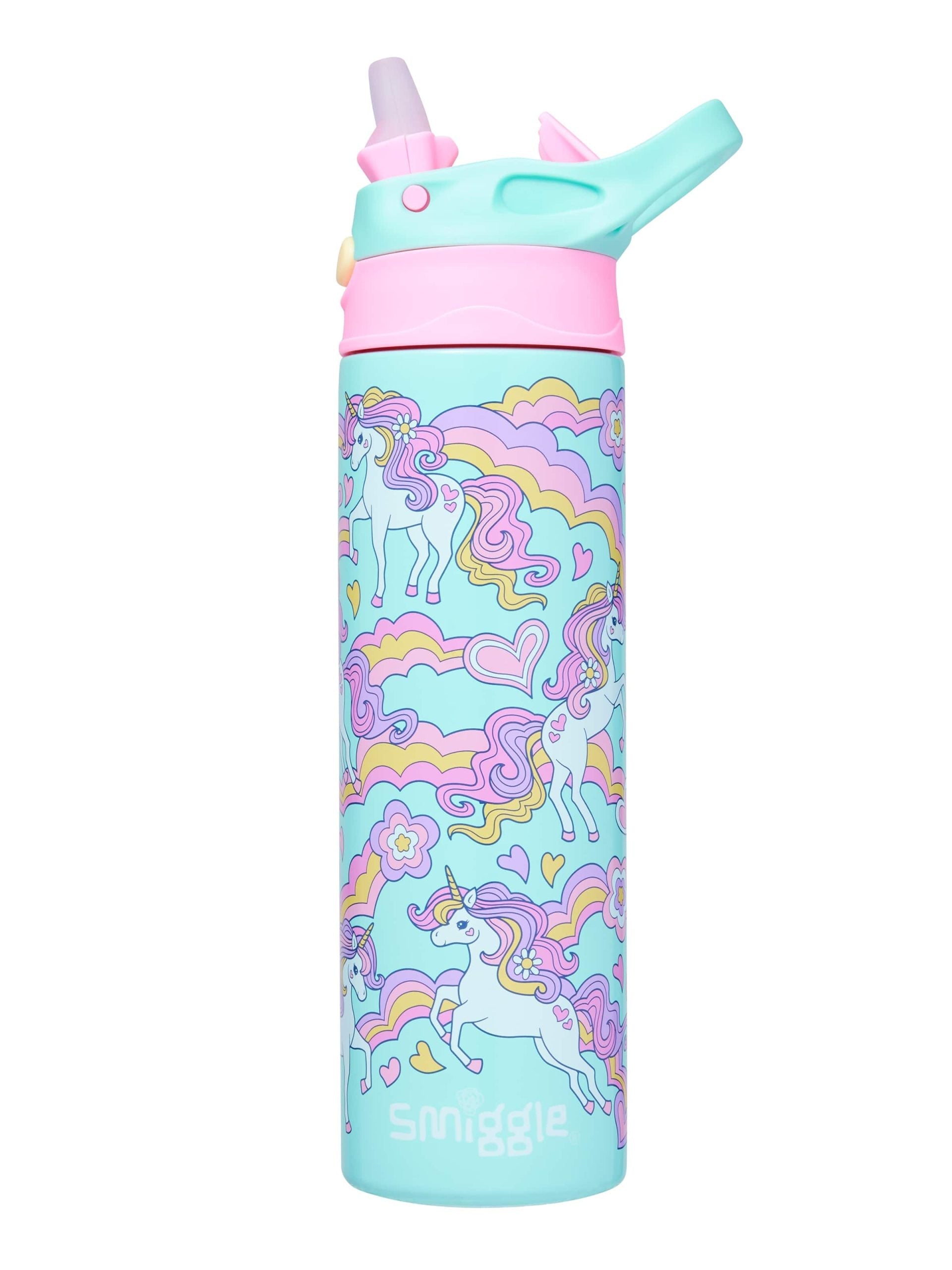 Smiggle - Botella de acero inoxidable con pajita automática de 520 ml Limitless