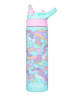 Smiggle - Botella de acero inoxidable con pajita automática de 520 ml Limitless