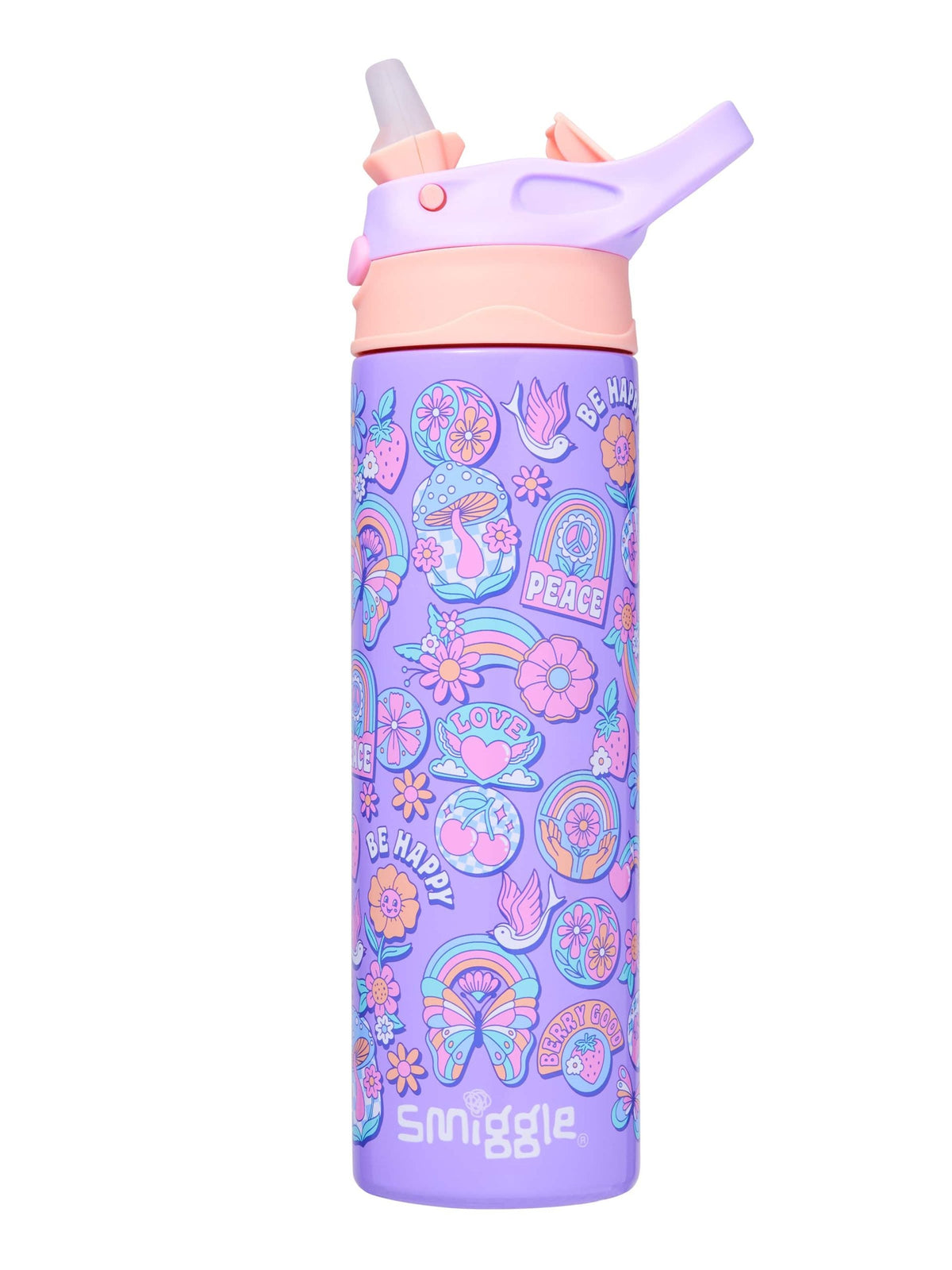Smiggle - Botella de acero inoxidable con pajita automática de 520 ml Limitless