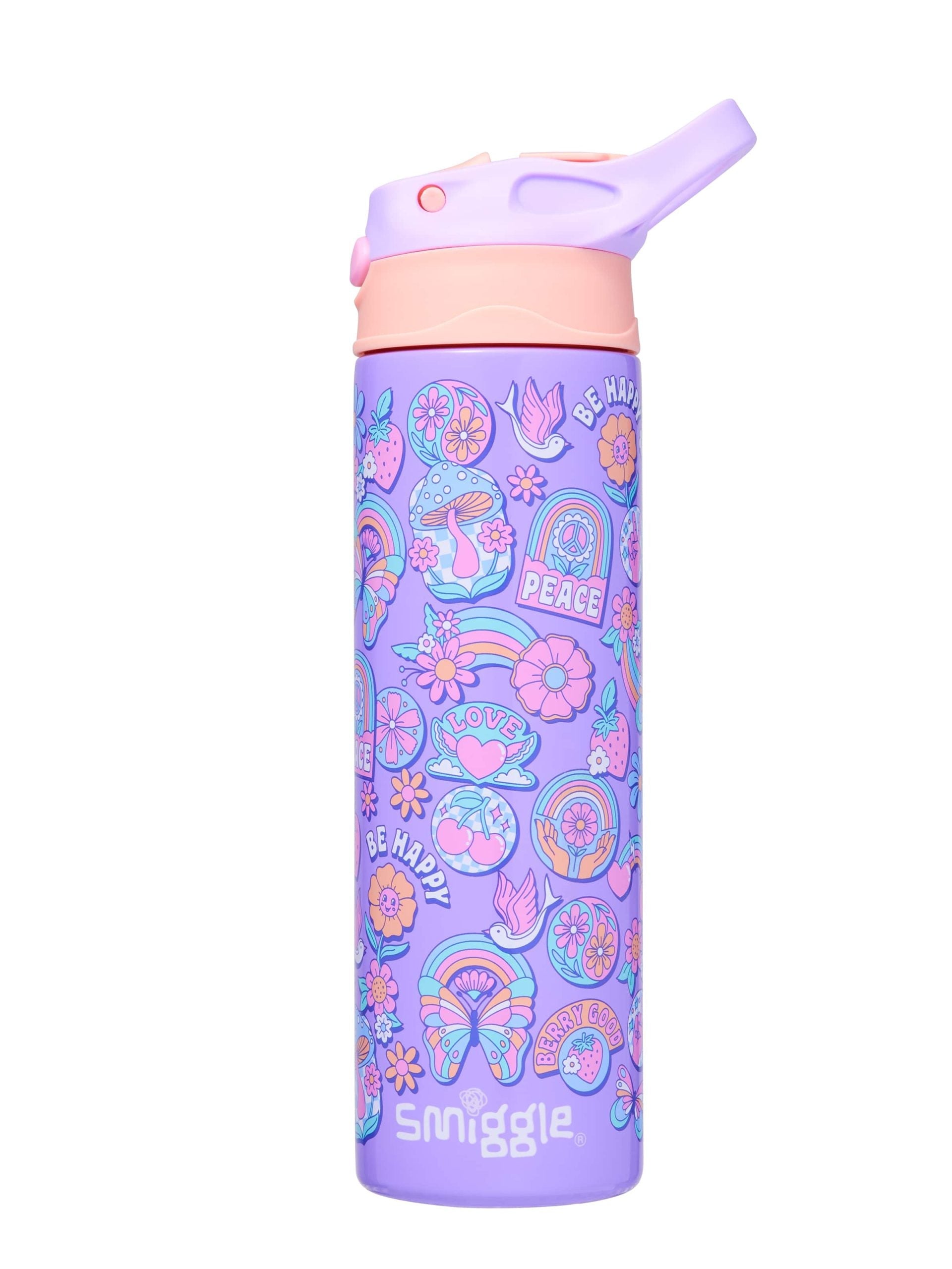 Smiggle - Botella de acero inoxidable con pajita automática de 520 ml Limitless