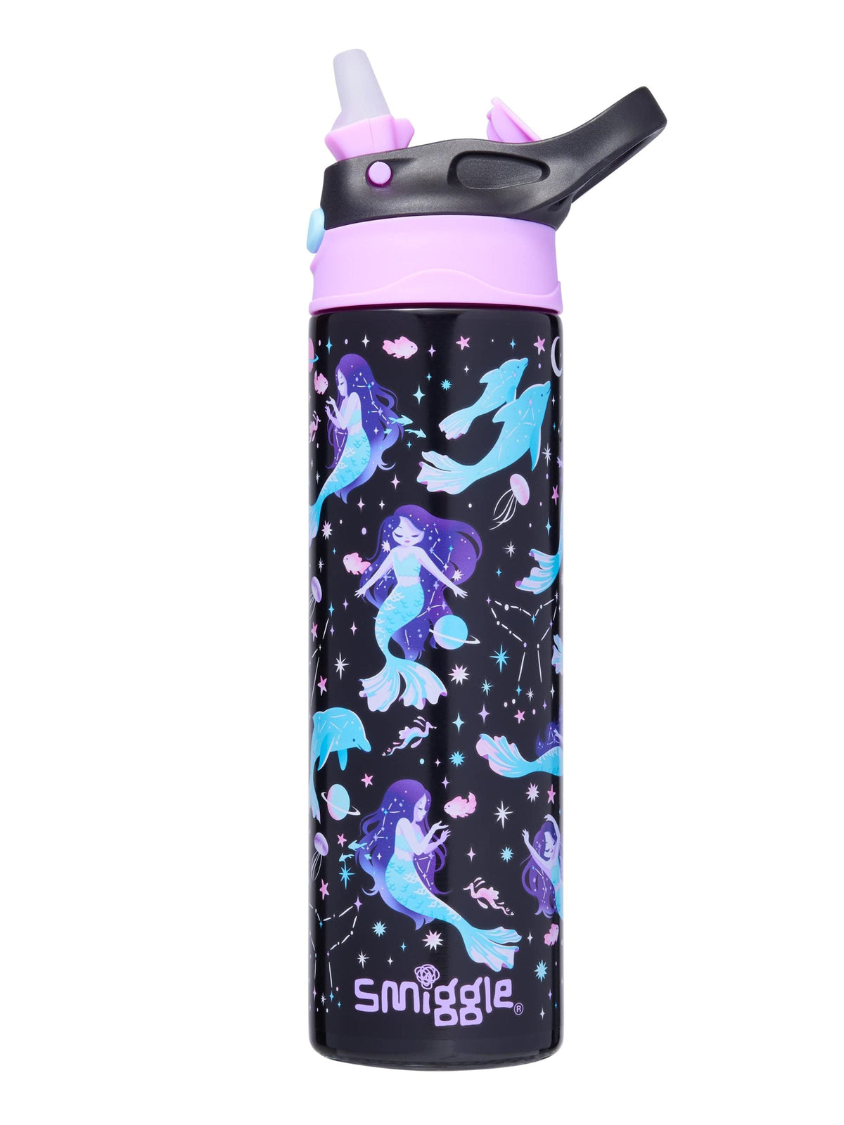 Smiggle - Botella de acero inoxidable con pajita automática de 520 ml Limitless