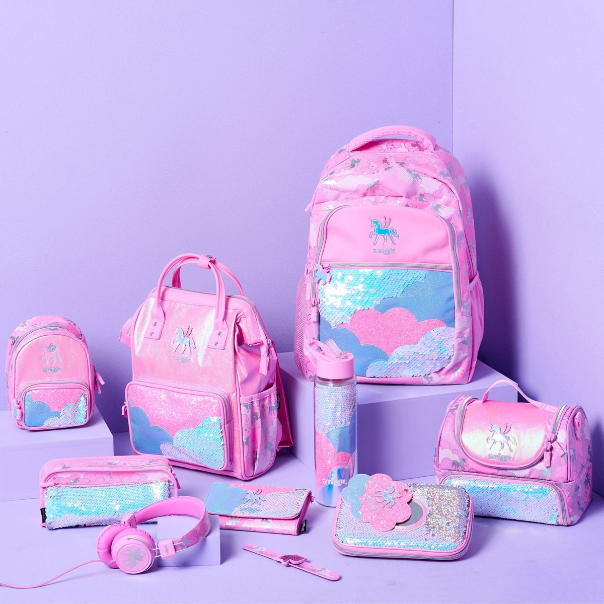 Smiggle - Mochila clásica de unicornio rosa Lunar