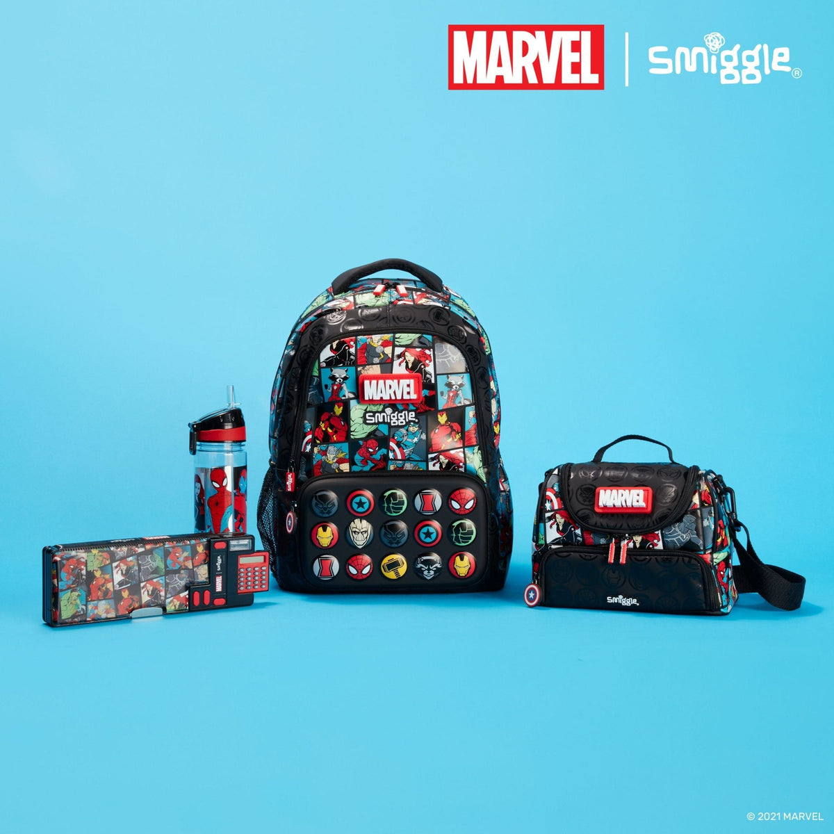 Smiggle - Set de 4 mochilas escolares Marvel