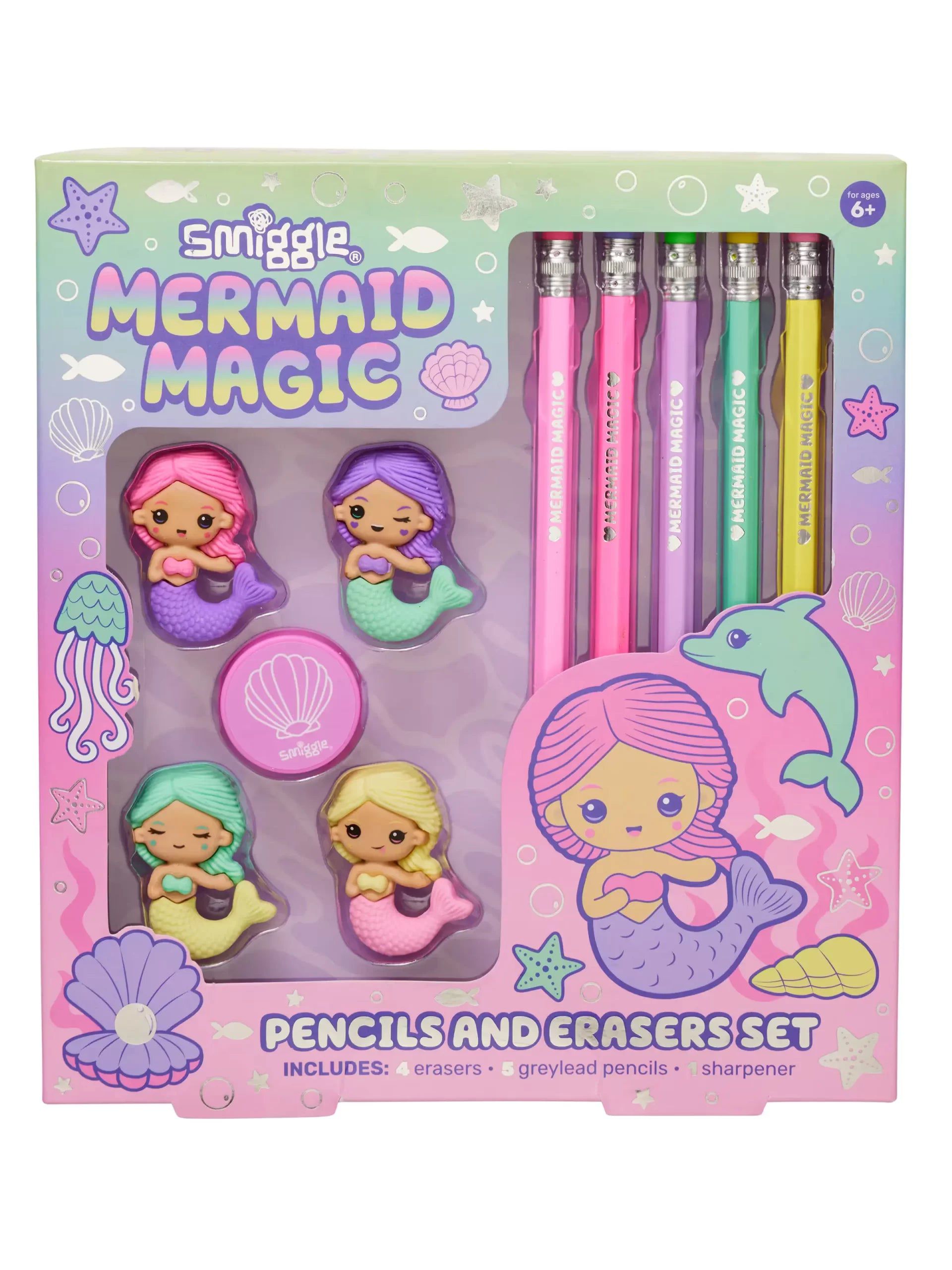 Smiggle - Set de goma y lápices de sirena