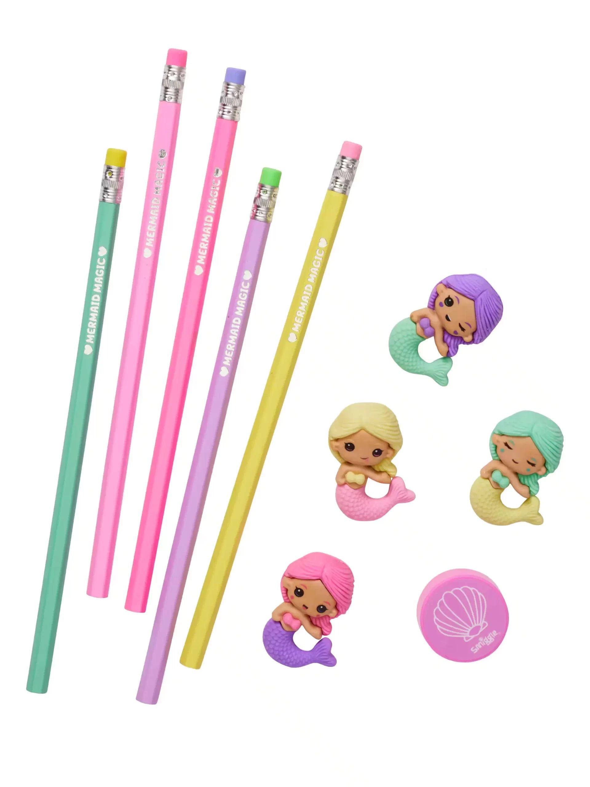 Smiggle - Set de goma y lápices de sirena