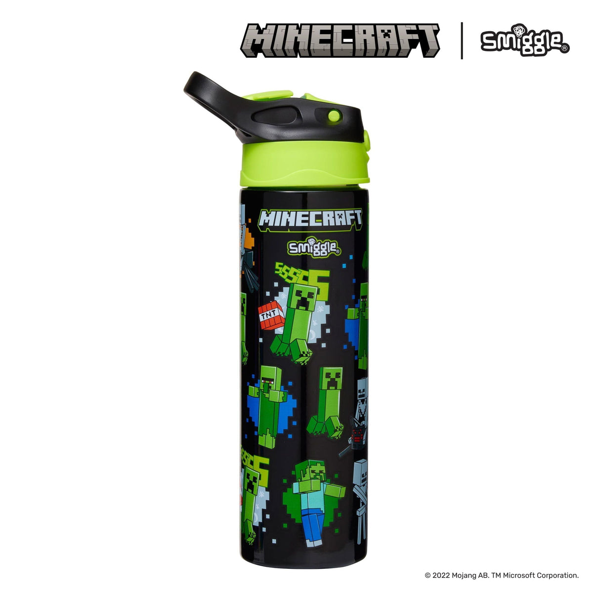 Smiggle - Botella de acero Minecraft con pajita automática de 520 ml