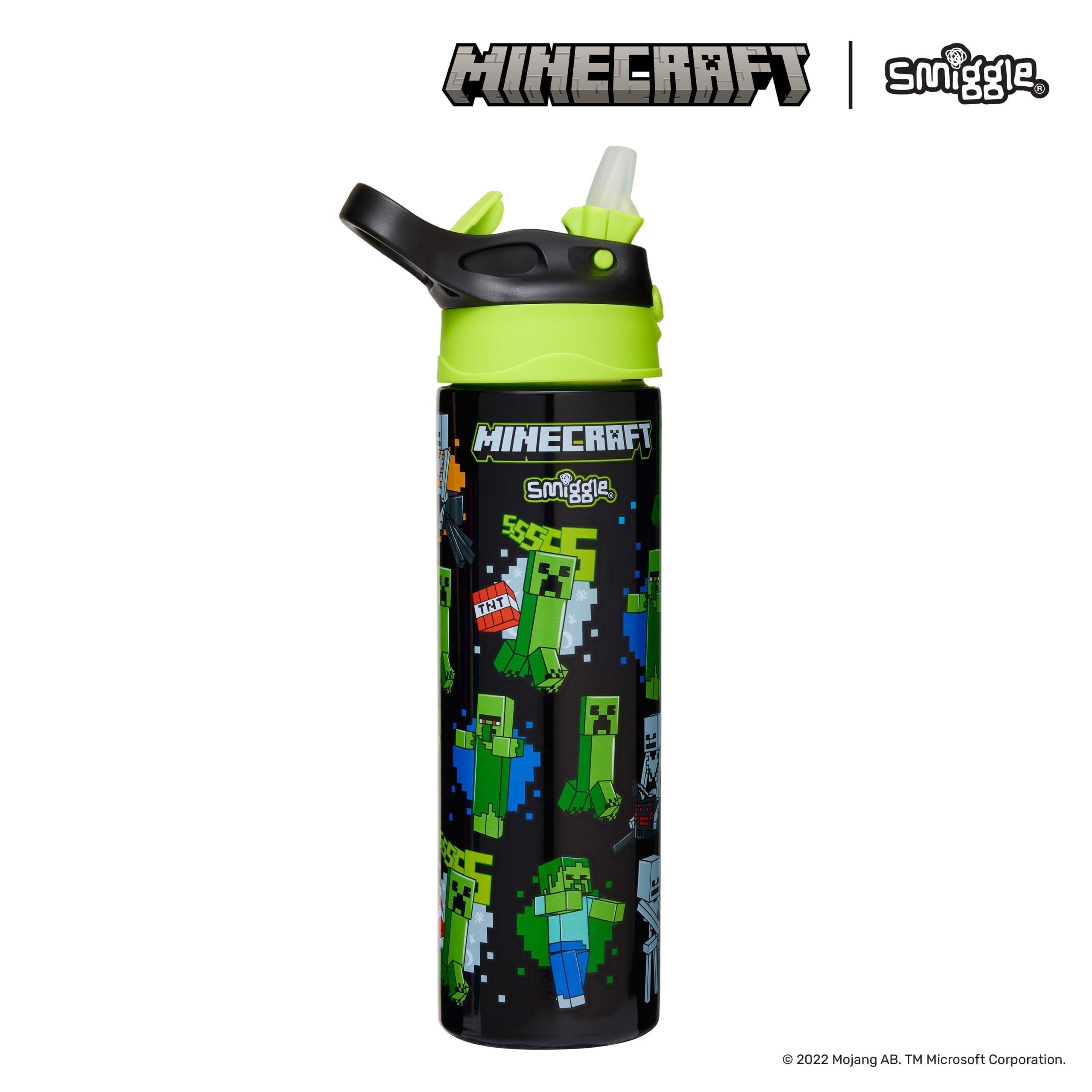 Smiggle - Botella de acero Minecraft con pajita automática de 520 ml